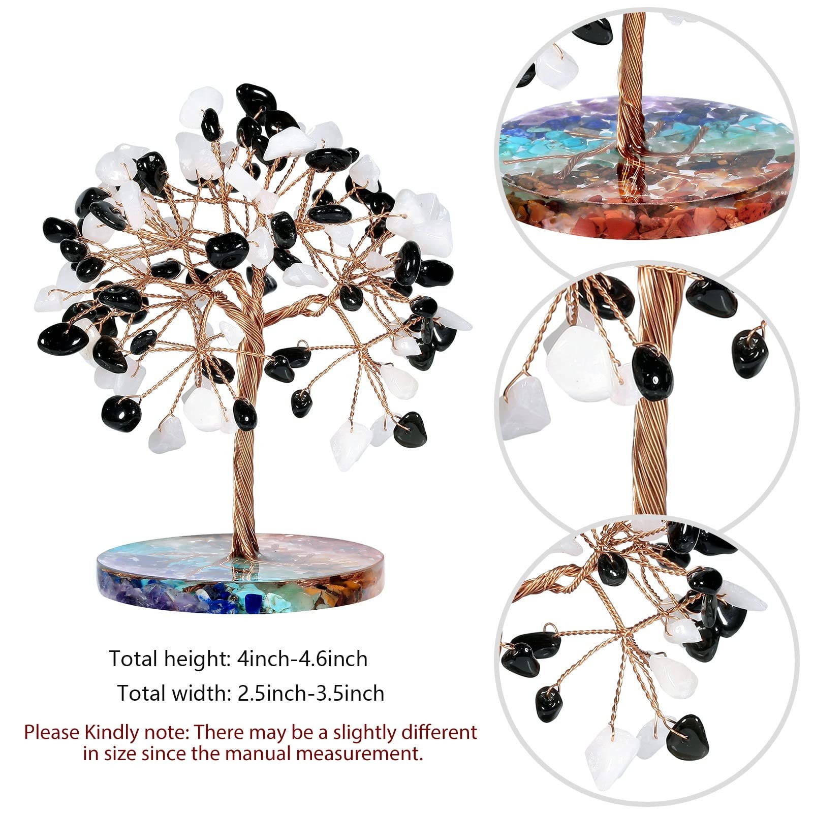 4.6″ Crystal Money Tree White Jade Black Obsidian 7 Chakra Stone Base