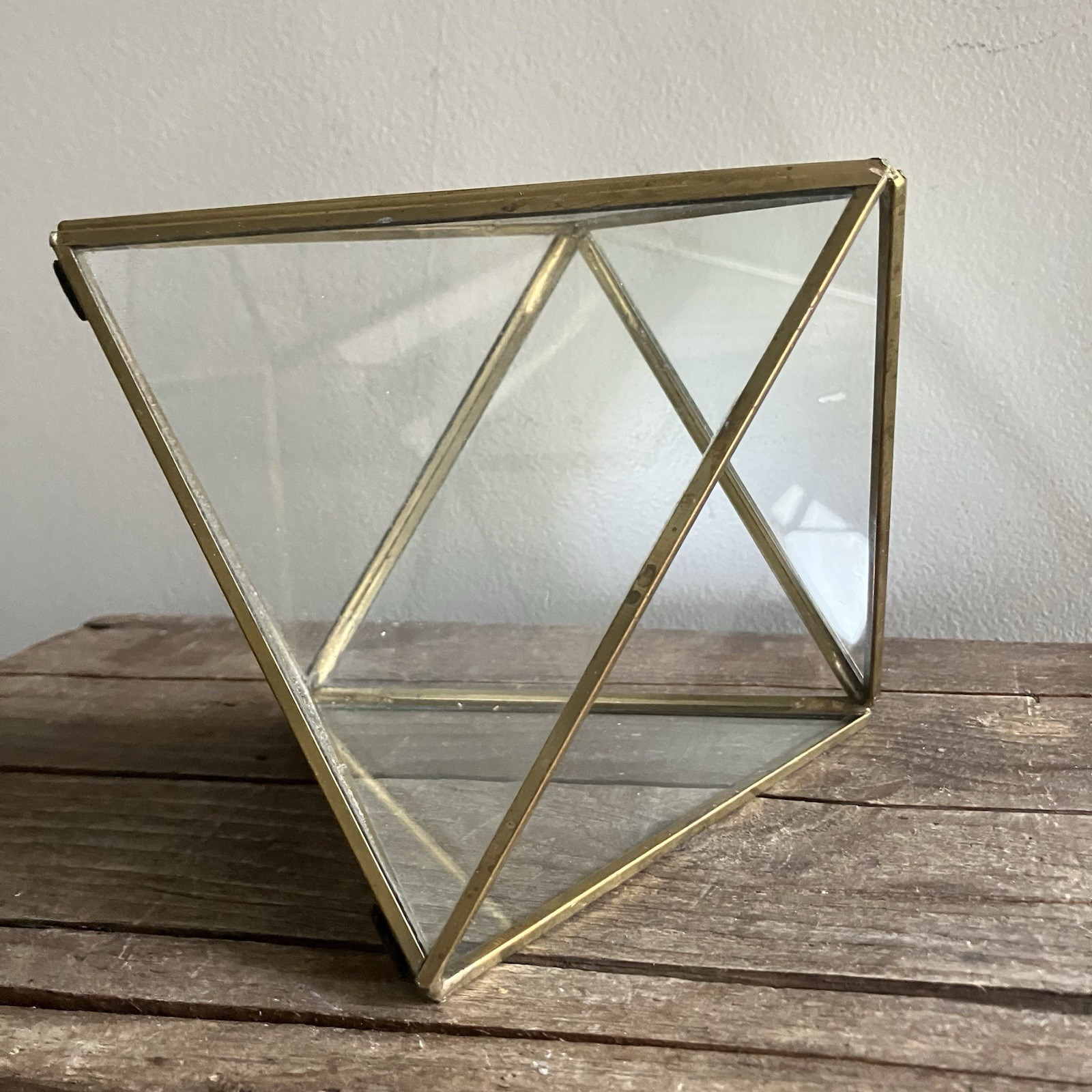 Gold Metal Mirror Glass Geometric Succulent Terrarium 6” India