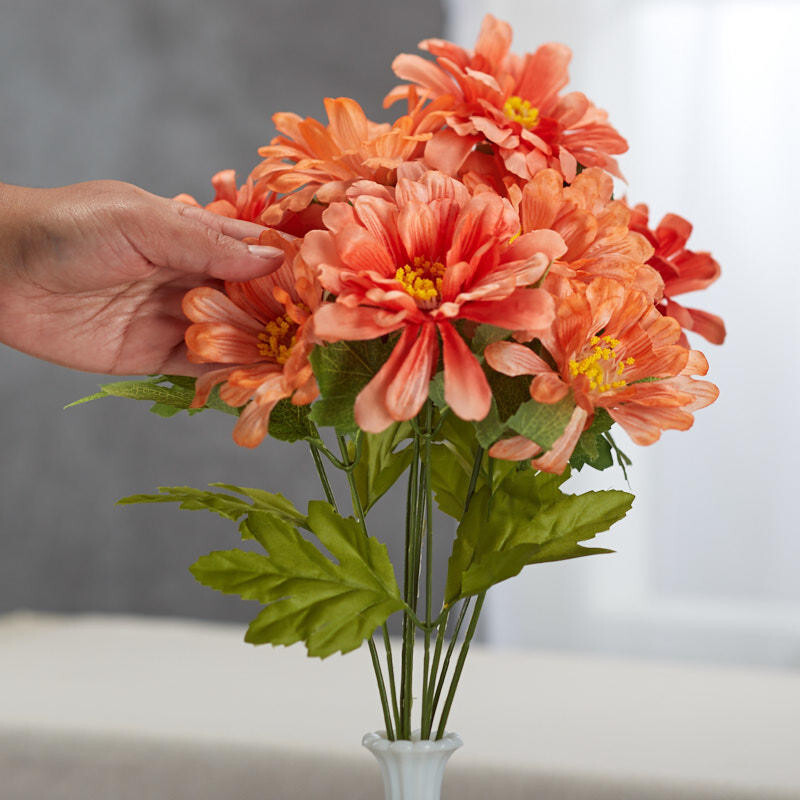 Set of 2 Peach 17″ Artificial Zinnia Decorative Floral Bushes