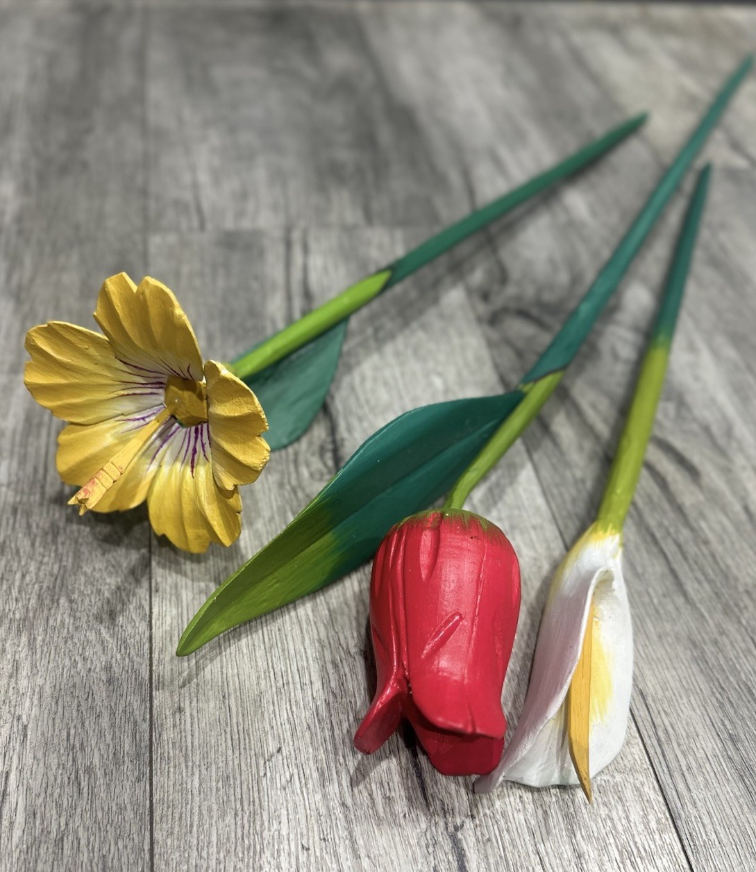 Wood Flowers Long Stem 9”- 31” floral arrangement Rose Tulip Lily Home Decor Lot