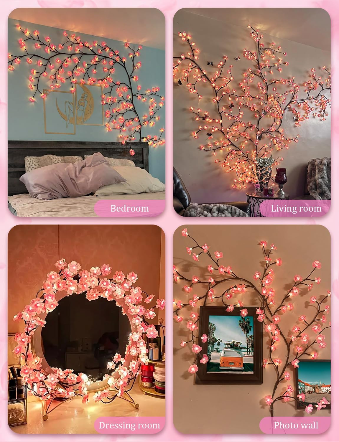 4 FT Cherry Blossom LED Lights with Remote, 8 Modes for Aesthetic Room Decor
