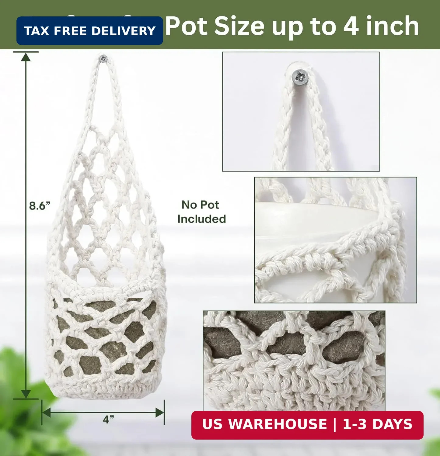 3 Packs Hanging Planters for Indoor Plants up to 4 in., Wall Plant Holder | Plan