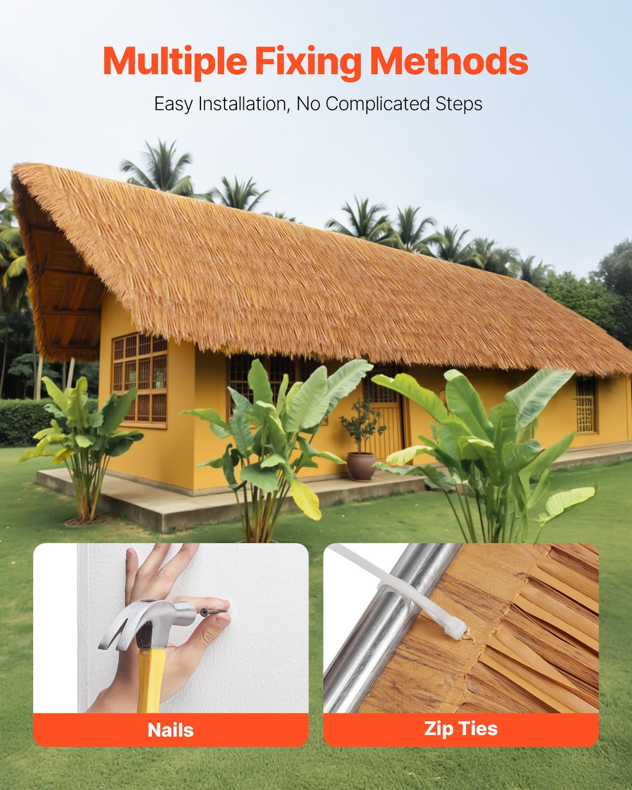 VEVOR 1.3×3.2 ft Artificial Thatch Roofing Mexican Style Tiki Hut Grass Roof