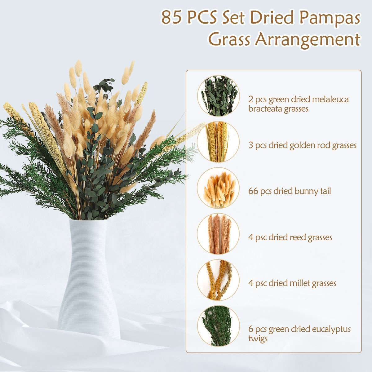 85Pcs 17″ Tall Boho Natural Dried Pampas Grass Bouquet Total Decor Wedding Party