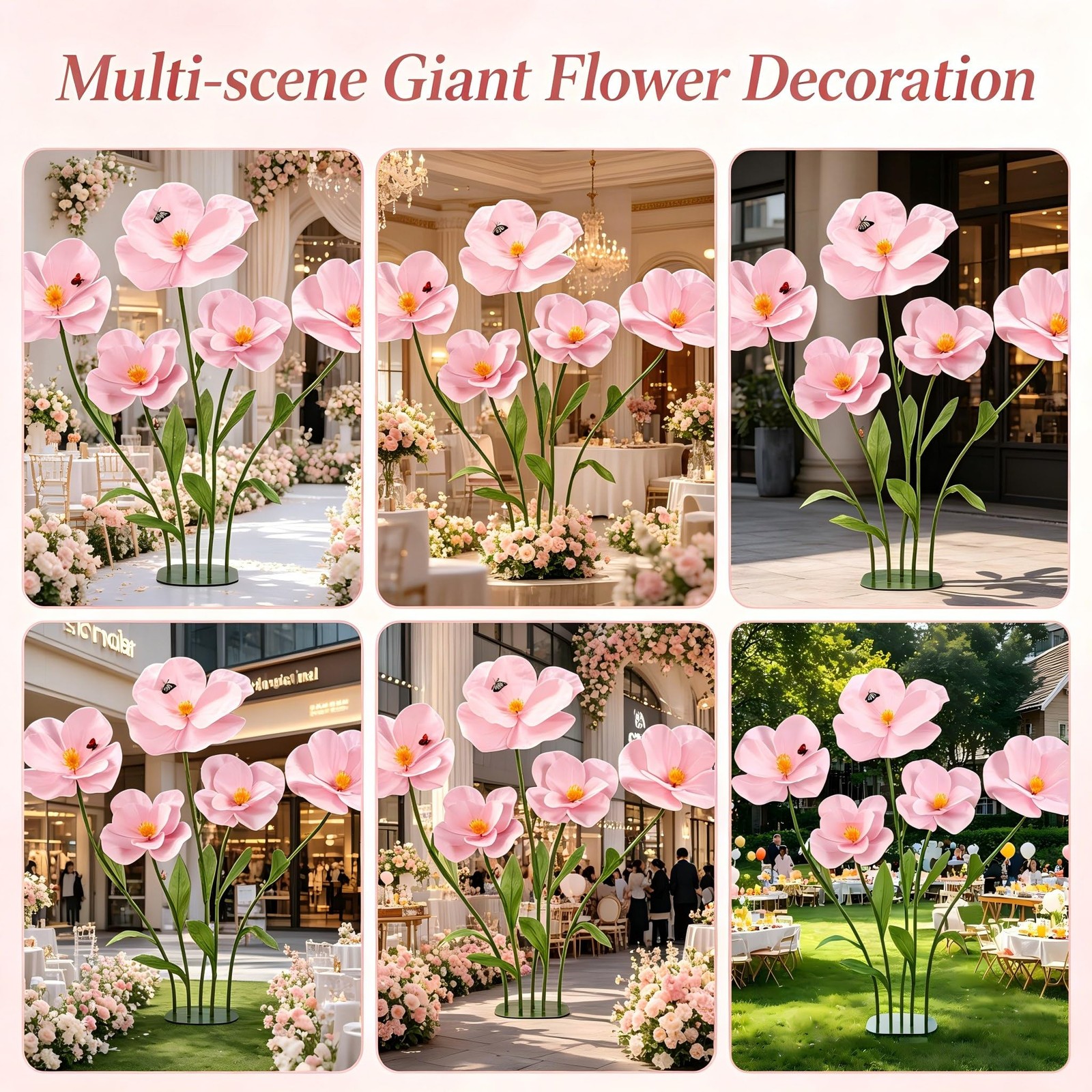 5 PCS Giant Flowers for Decoration with Stand 5.9 Ft Large Artificial Poppy