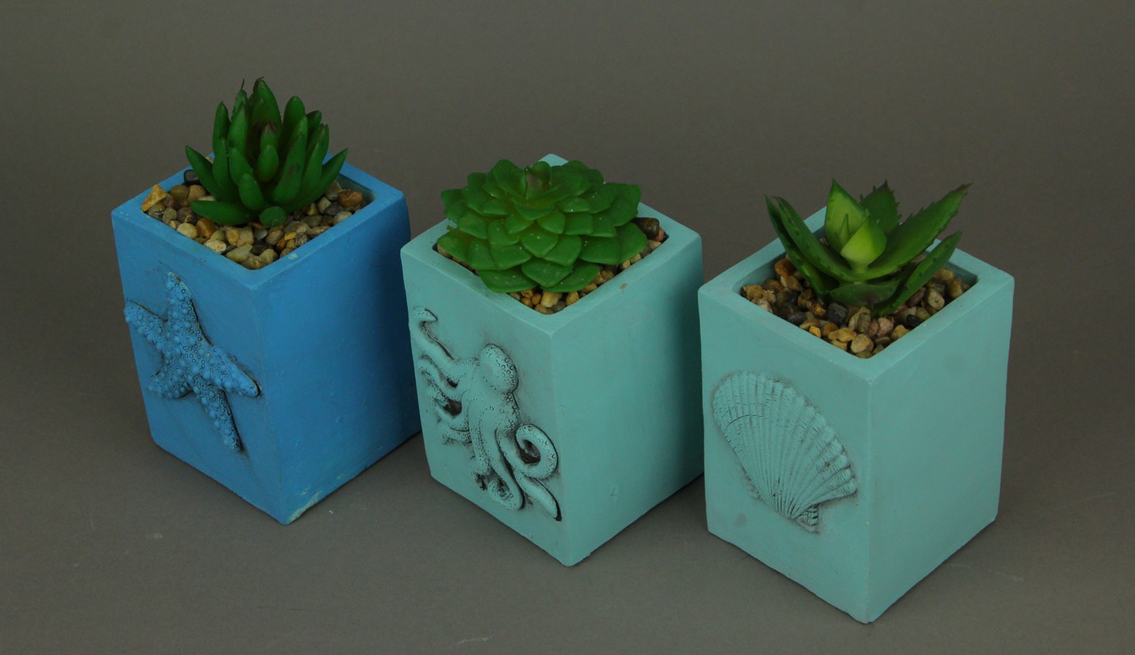 Scratch & Dent Artificial Plants in Blue Coastal Planters Set of 3