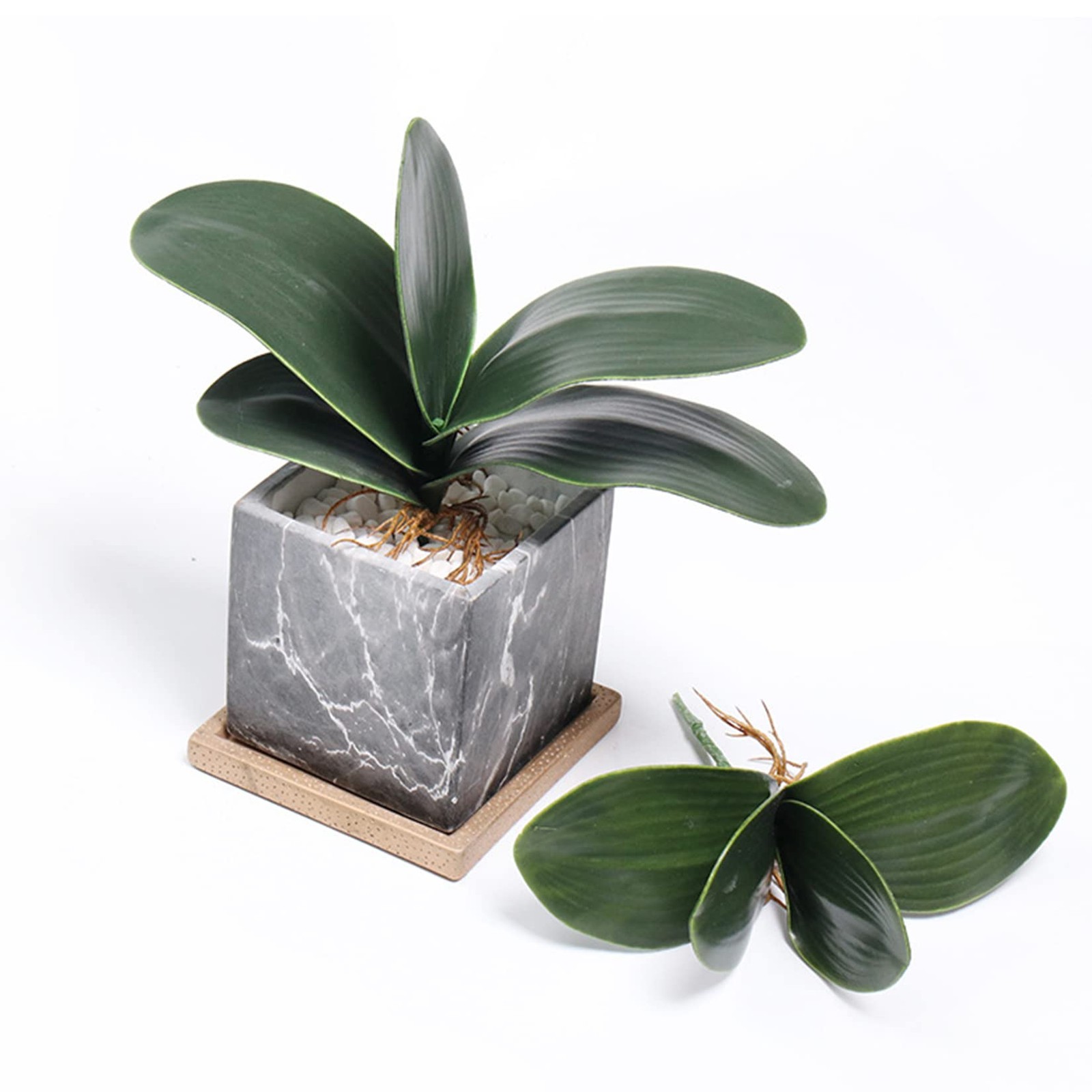 Artificial Green Phalaenopsis Orchid Leaves Realistic Roots Bonsai Decor