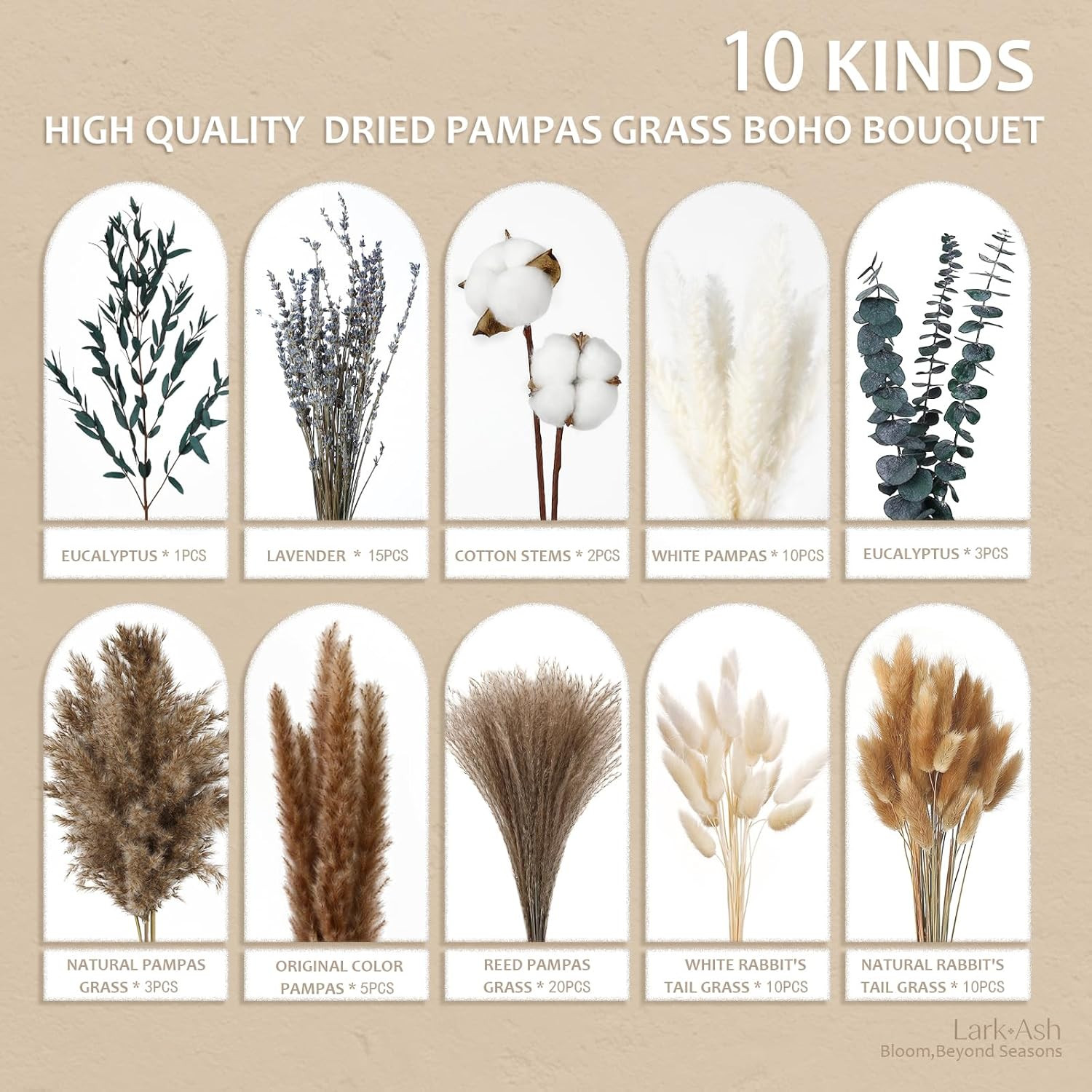 Natural Dried Flower Bouquet – Pampas Grass, Cotton Stems, Bunny Tails Grass, Eu