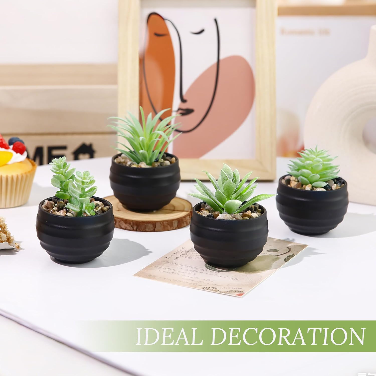 Set of 6 Succulents Plants Artificial in Pots Small Fake Plants for Halloween De