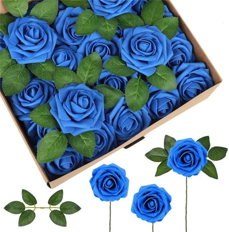 25Pcs Artificial Flowers Fake Flowers Roses Stem for DIY Wedding Bouquets Party