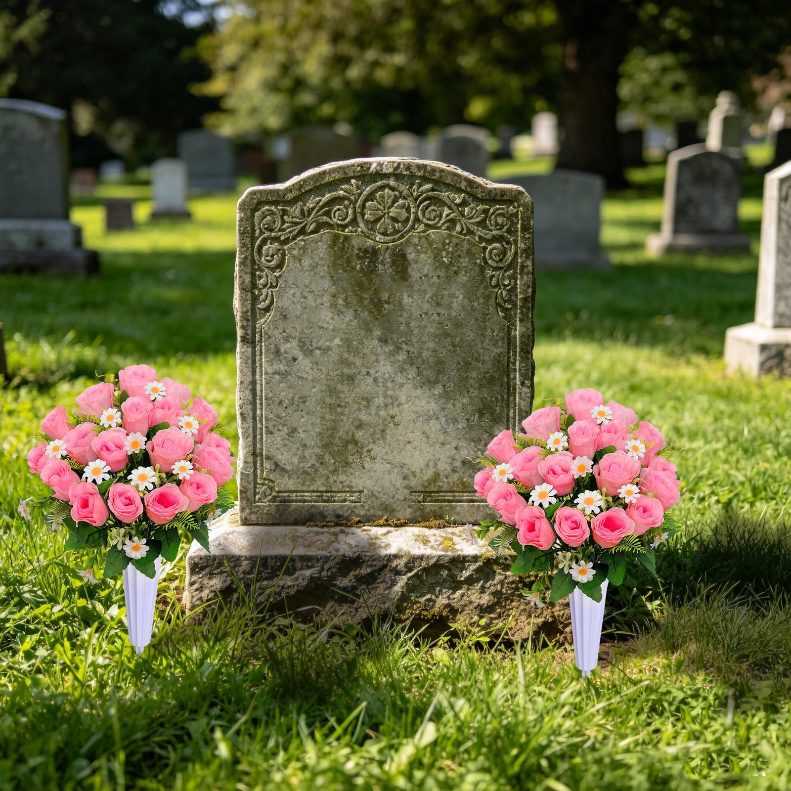 Artificial Cemetery Flowers, Memorial Grave Decorations Roses – 2 Bouquets & …