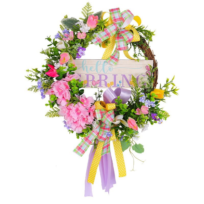 Artificial Spring Wreath for Front Door or Porch, Multicolor Flower