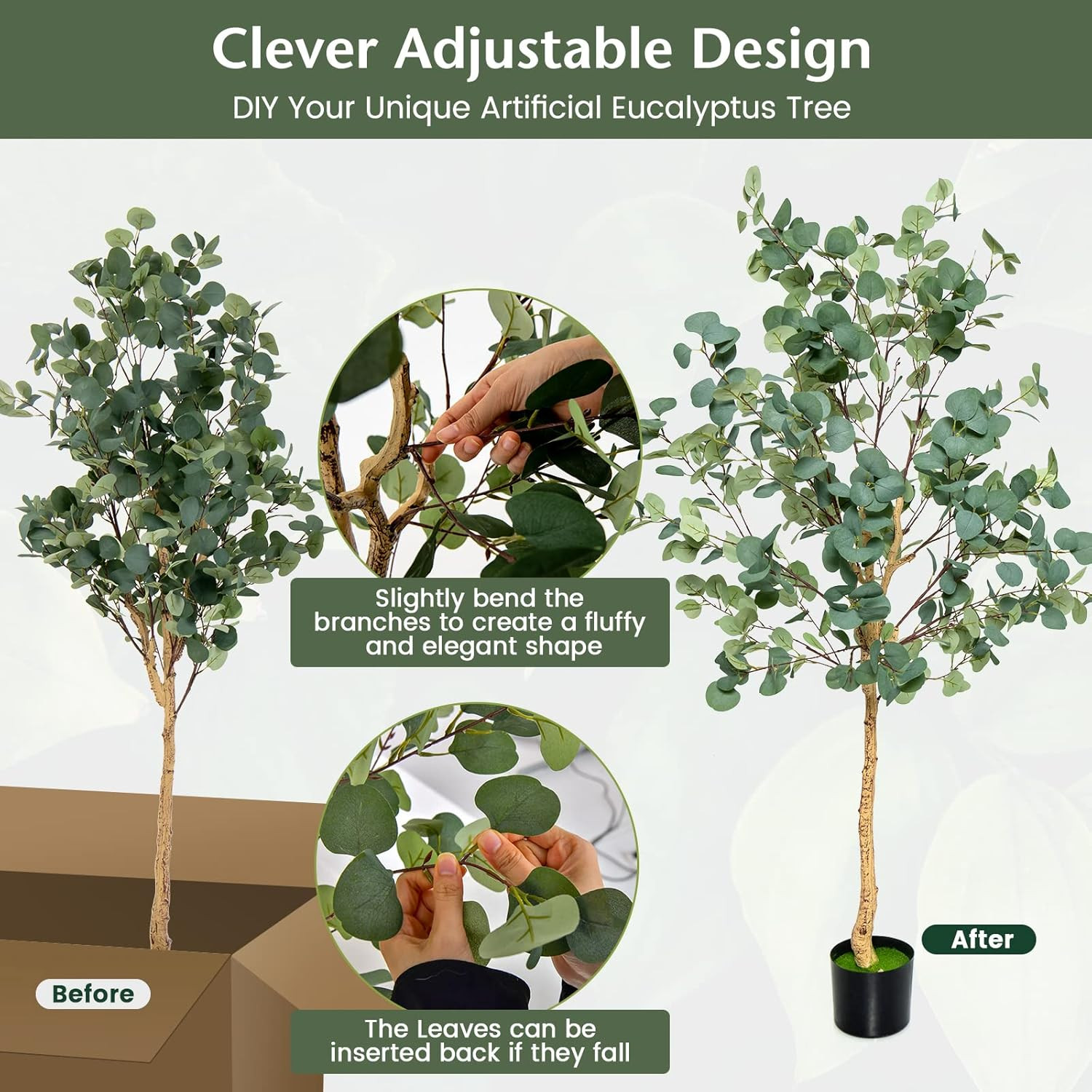 5.5Ft Faux Eucalyptus Tree with 517 Leaves for Home & Office Decor