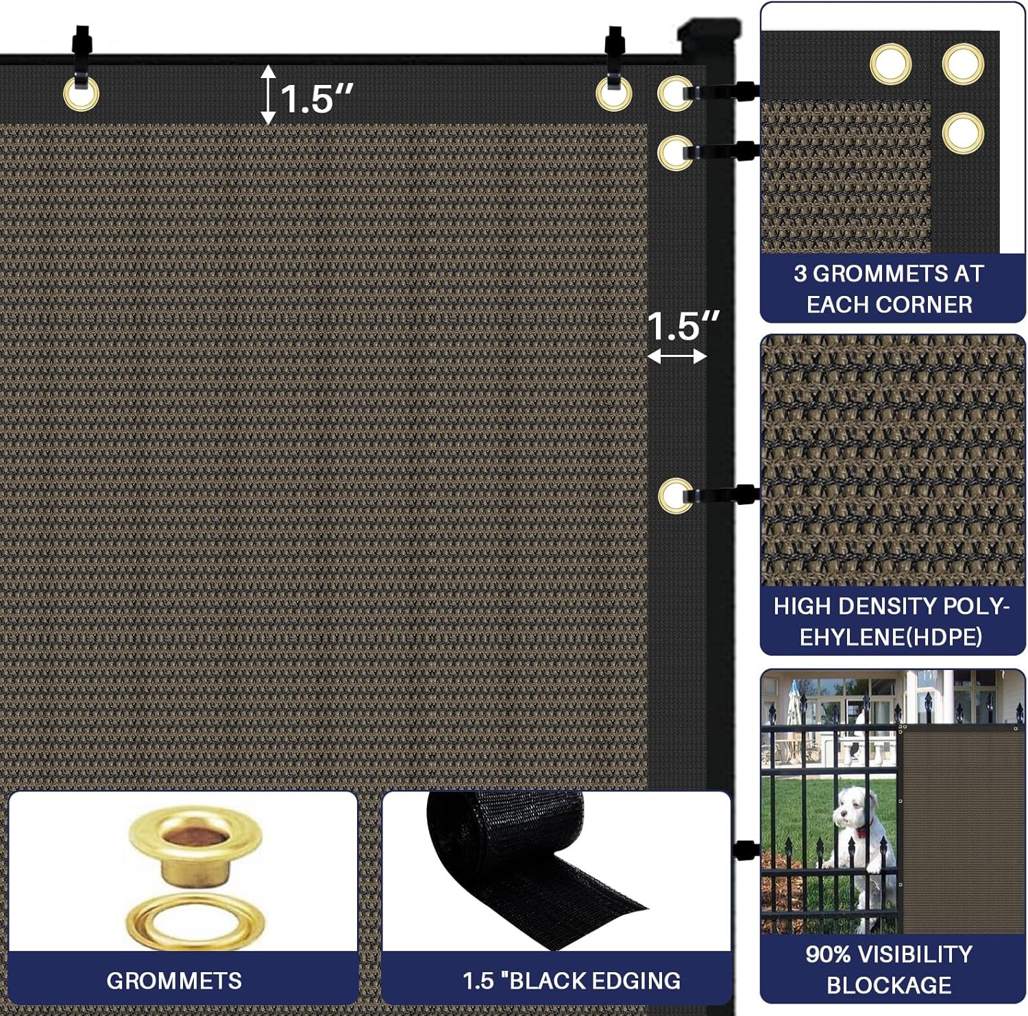 6′ X 25′ Privacy Fence Screen in Brown W/ Brass Grommet 85% Blockage Windscreen