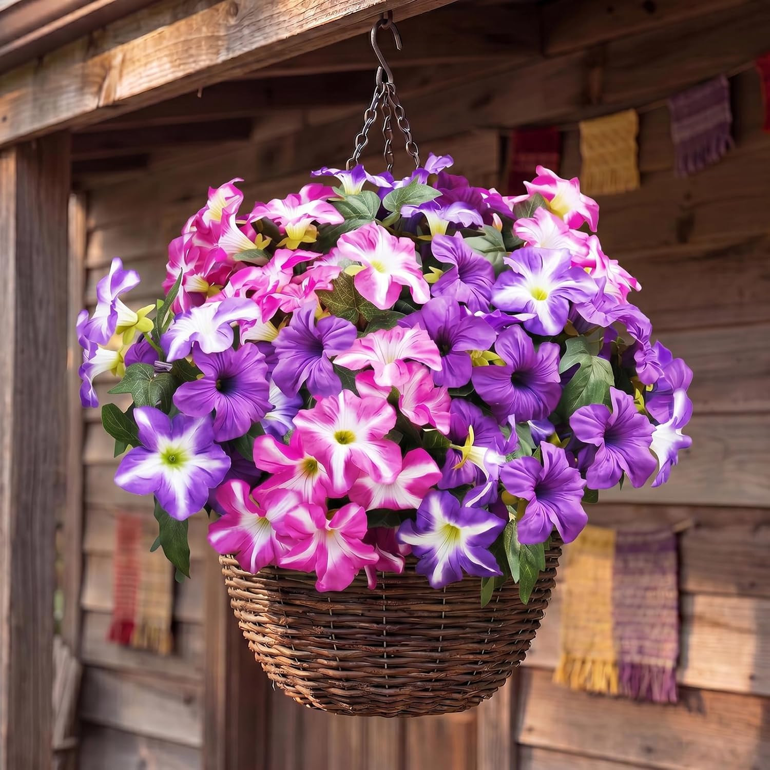 Artificial Fake Flowers Plants for Outdoor Decoration, 4PCS Faux Petunias Silk F