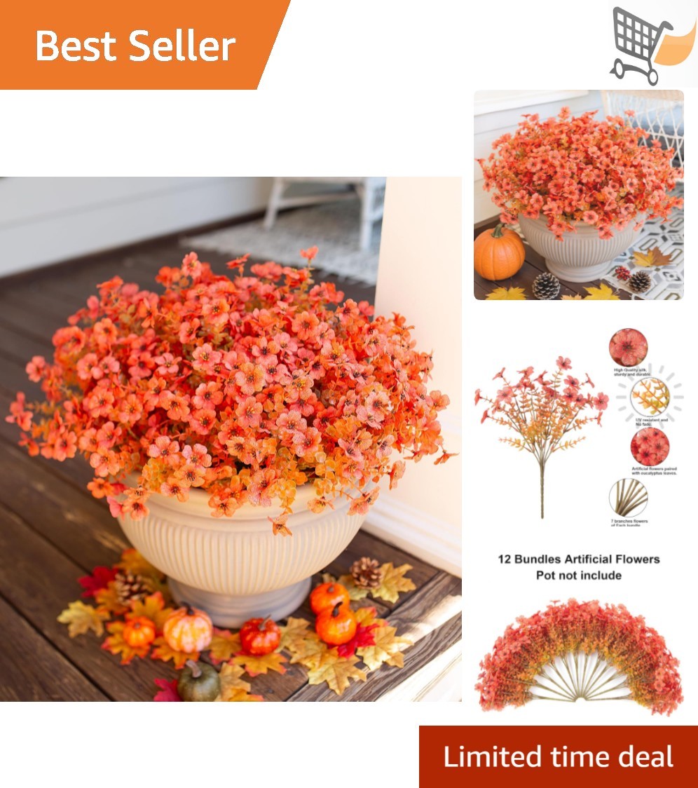 Artificial Fall Flowers Faux Mums for Outdoor Indoor Garden Home Decoration