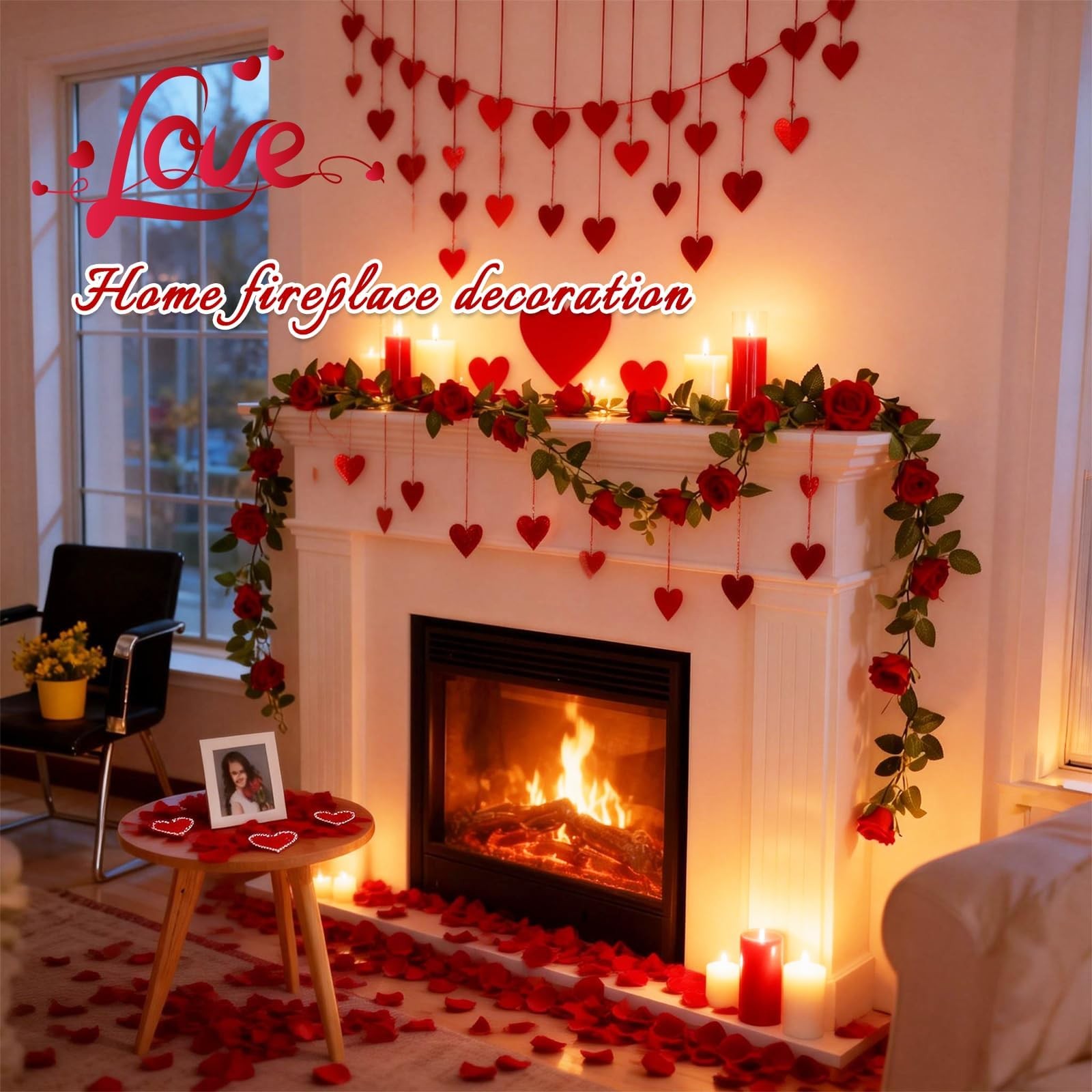 2 Pack Red Artificial Rose Garland, Each 6.5FT Fake Flower Hanging Vines for …