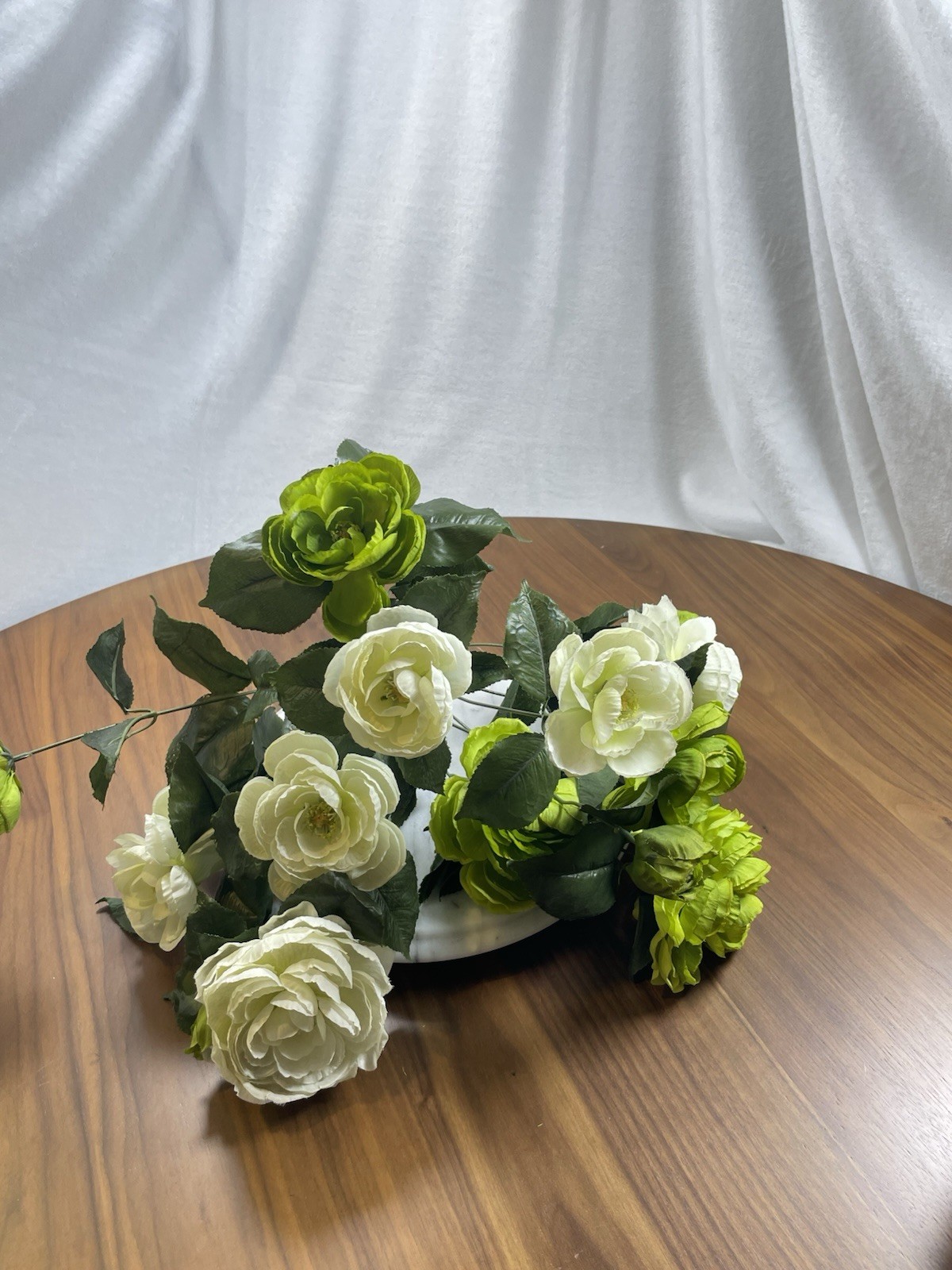 Artitifcal Chartreuse Green & Ivory Ranunculus Bouquet (vase not included)