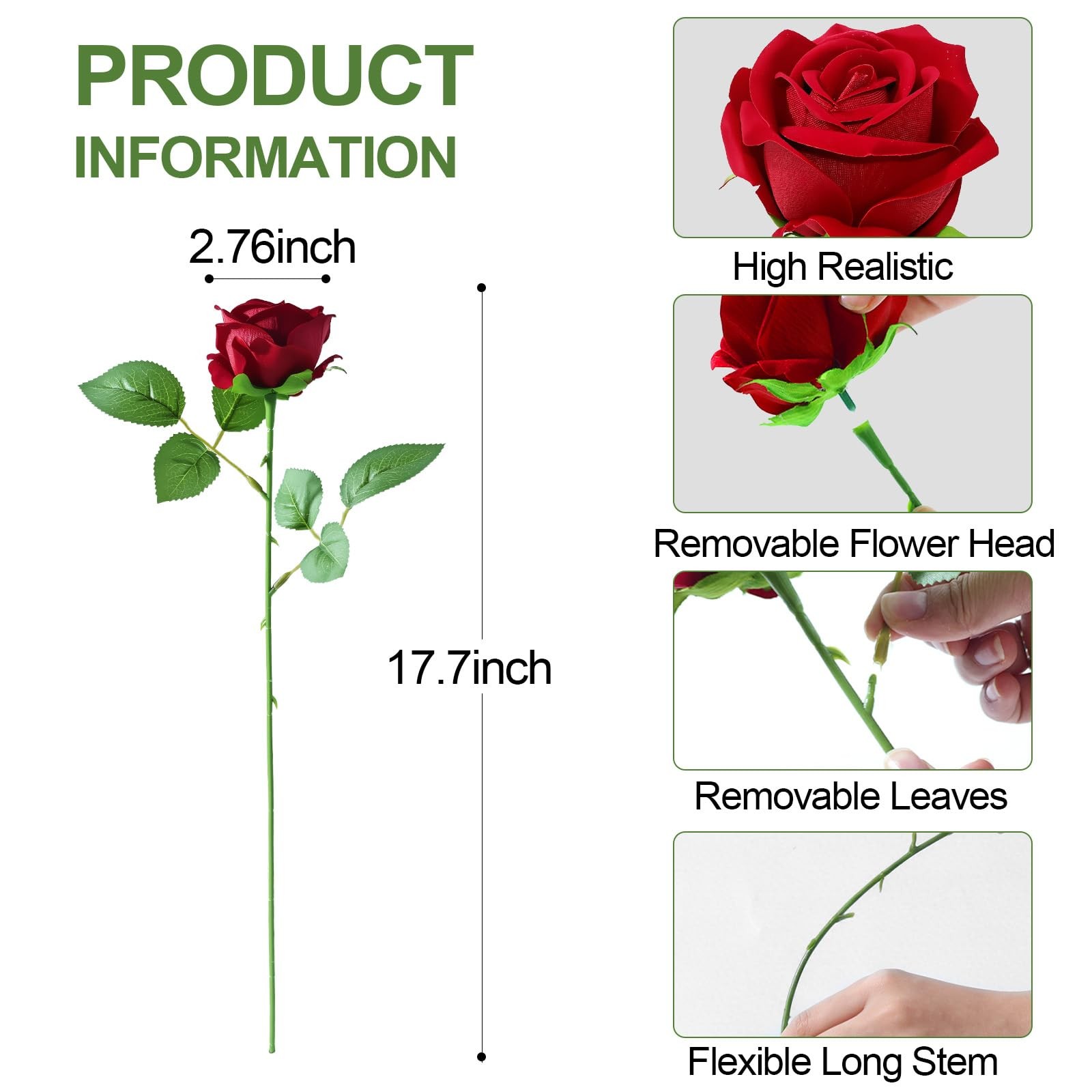 12 Pcs Red Roses Artificial Flowers, Real Touch Fake Velvet Flowers with Stem…
