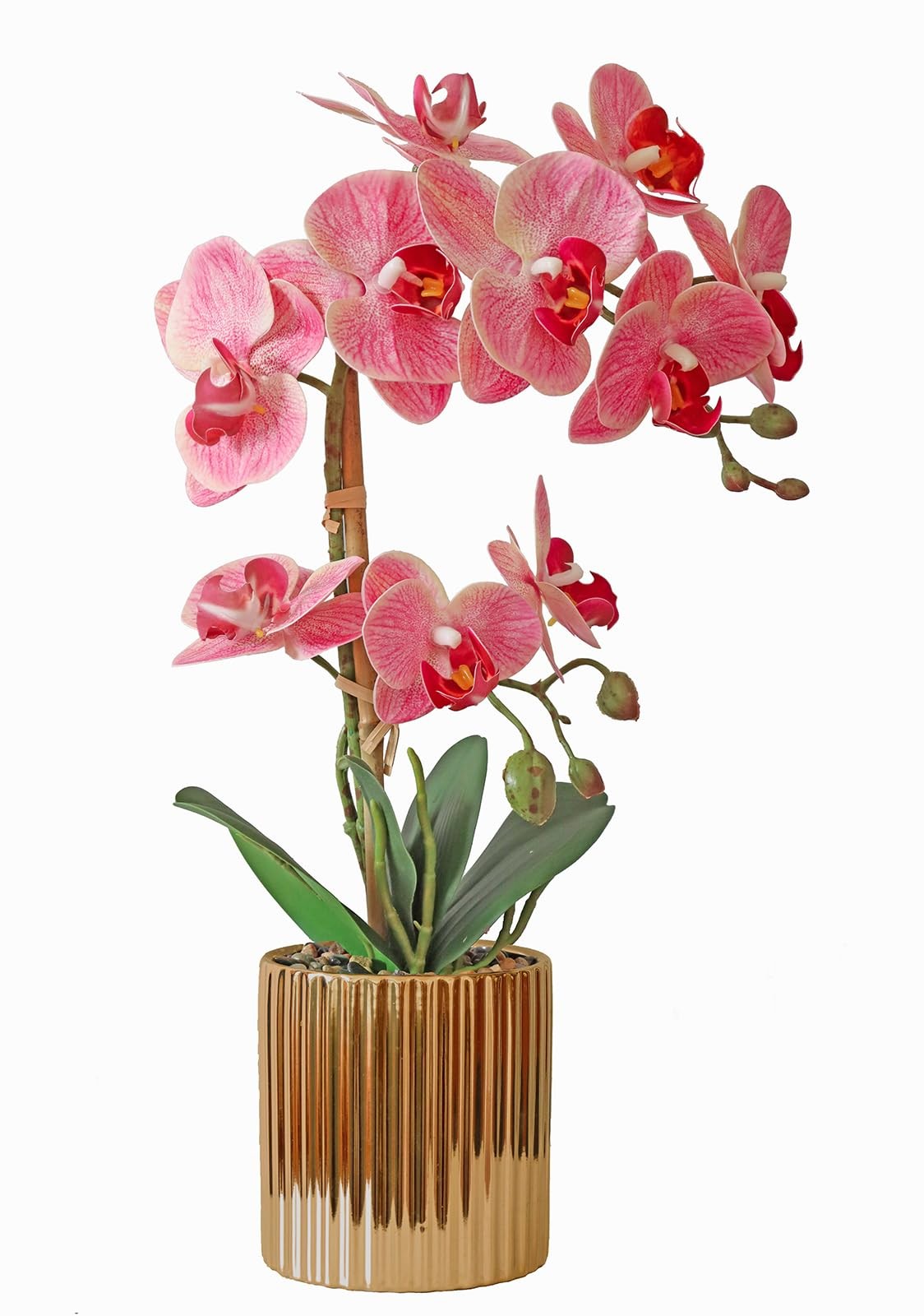 Pink Orchid Artificial Flowers Real Touch Indoor Orchid Plants with Gold Cera…