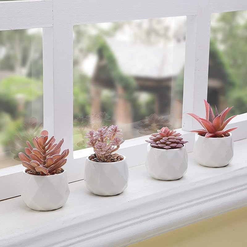 4 Pack Mini Succulents Plants Artificial Fake Succulents Pots Faux Succulents…