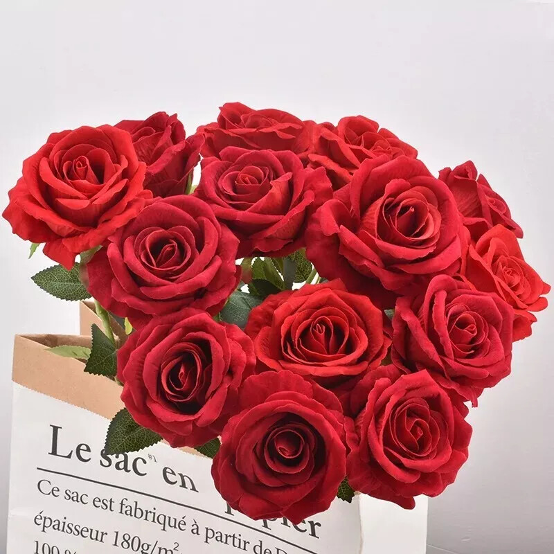 NEW 20Pcs Red Silk Roses Artificial Flowers Realistic Bouquet Home Decor Wedding