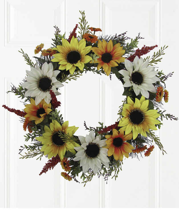 Cute Sonoma Fall Wreath Artificial Sunflower Wreath for Front Door 22 inch Large