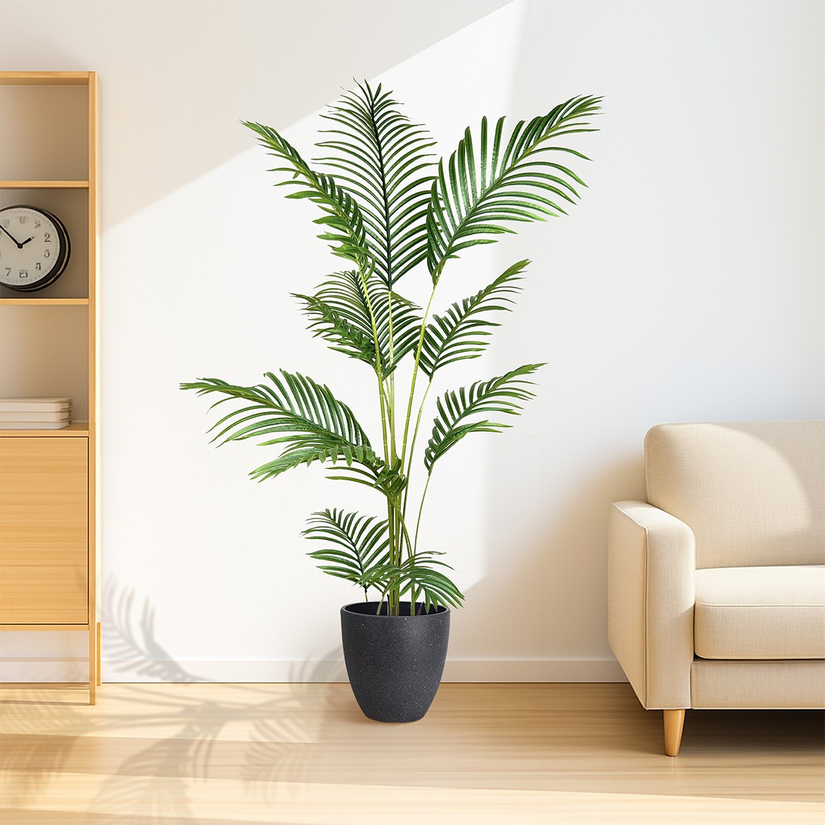Artificial Palm Tree with Pot, Faux Areca Palm Plant with Real Touch Leaves