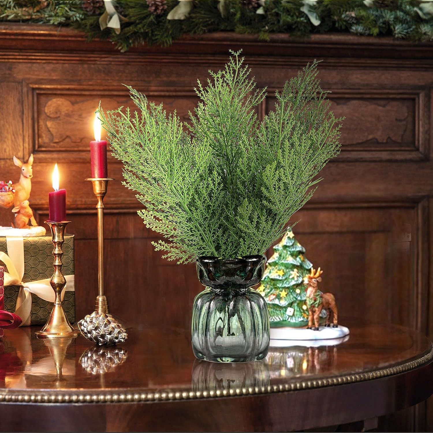 40 Pcs Artificial Pine Sprigs Greenery Stems for DIY Christmas Holiday Decor
