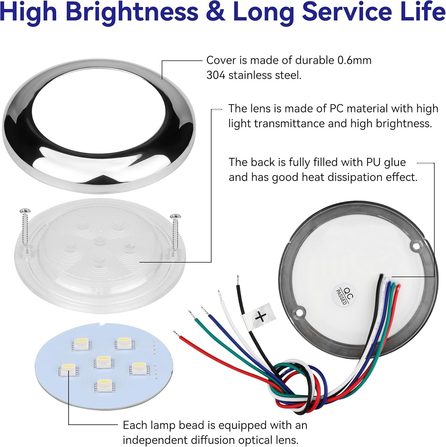 3Inch RGBW Boat Courtesy Lights IP68 Waterproof Marine LED Lights Stainless Stee