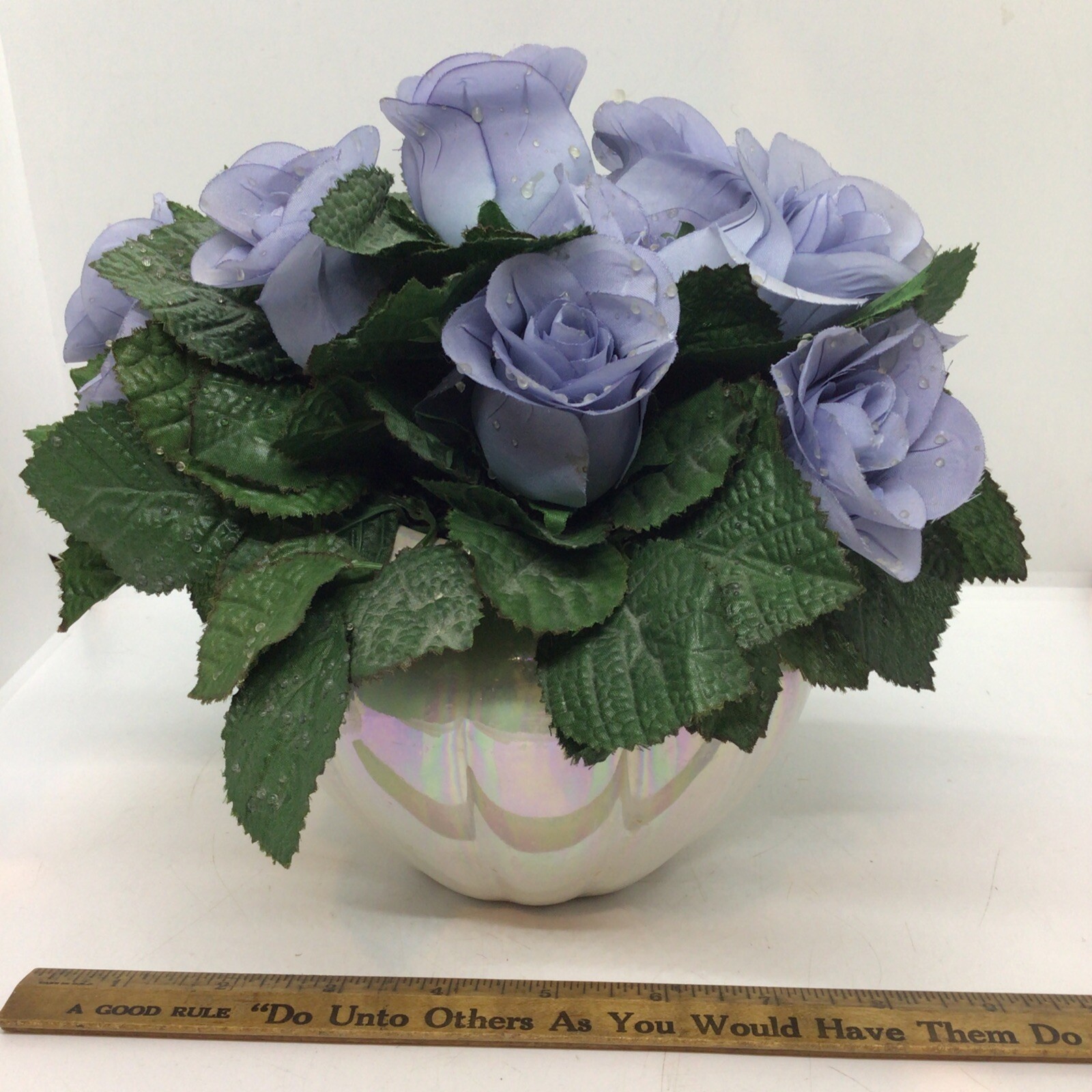 Artificial Violet Planter Basket Faux Indoor House Plant Mother Of Pearl Vase