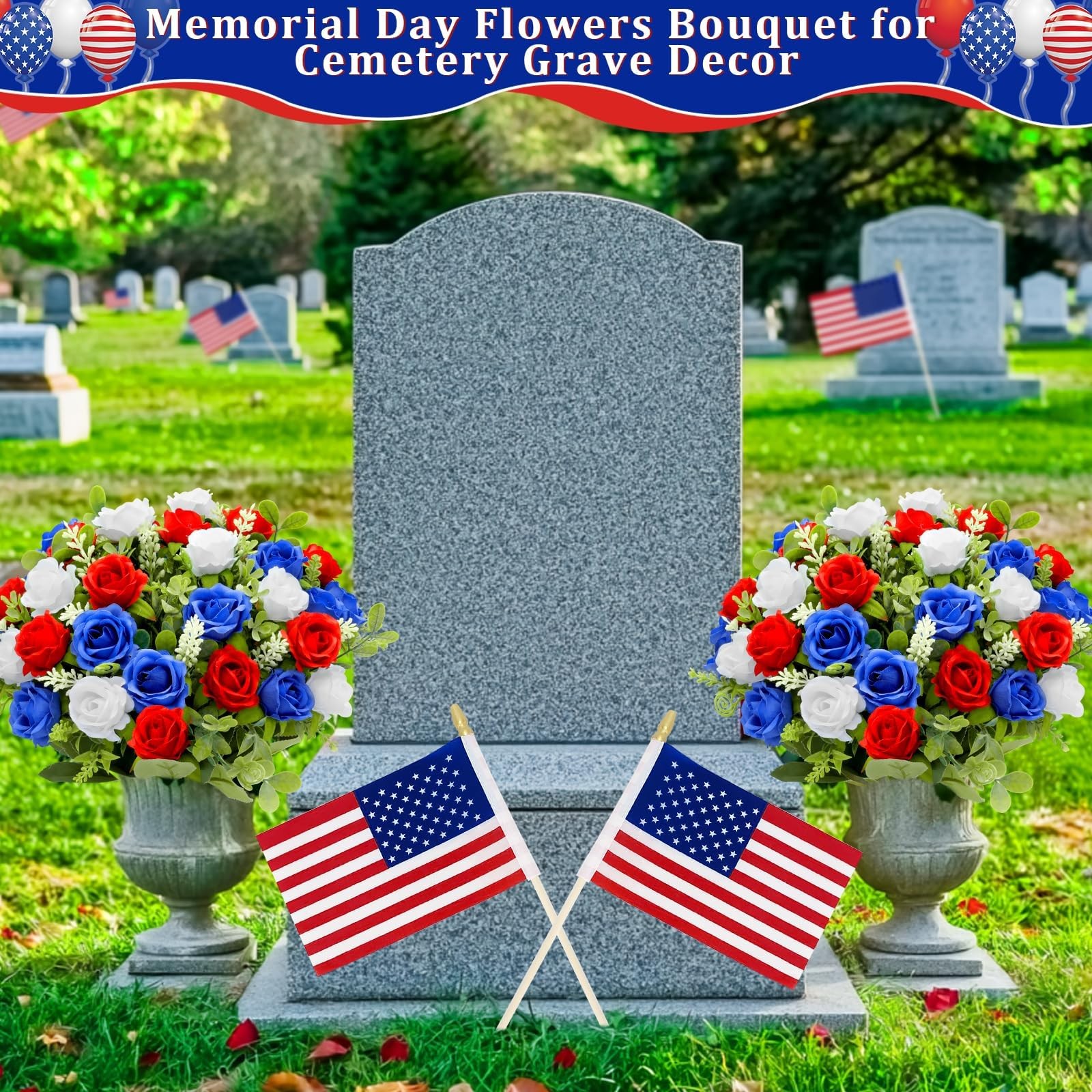 4 Bouquets Artificial Red White and Blue Patriotic Flowers 4th of July Decora…