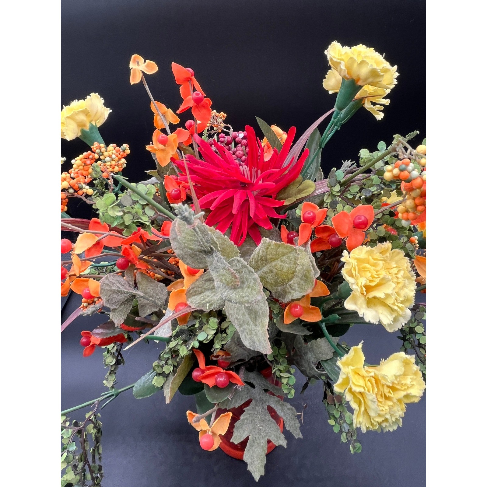 Burnt Orange Vase Faux Flower Arrangement 13″ Tall Autumn Colors Decor Fall