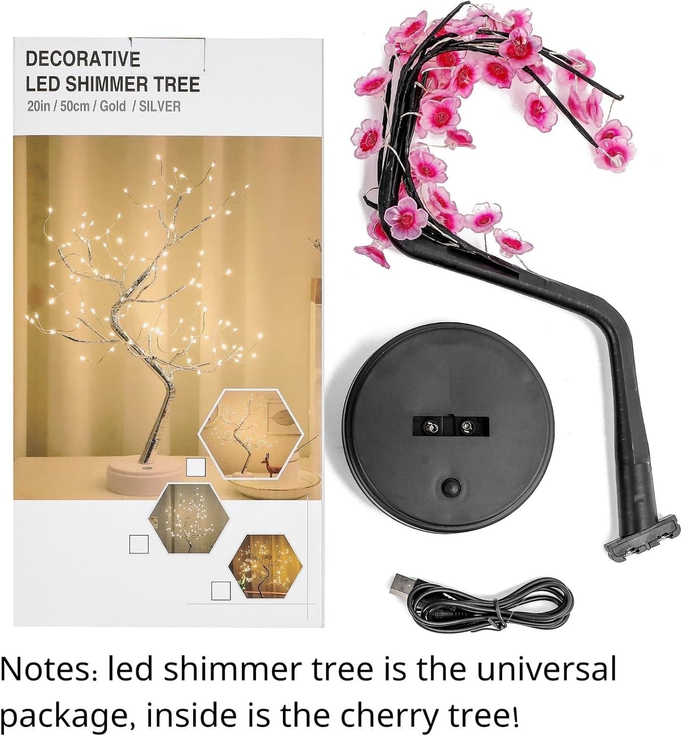 2 PCS Cherry Blossom Tree Lamp 18 Inch 36 LED Bonsai Lights Battery/USB Warm