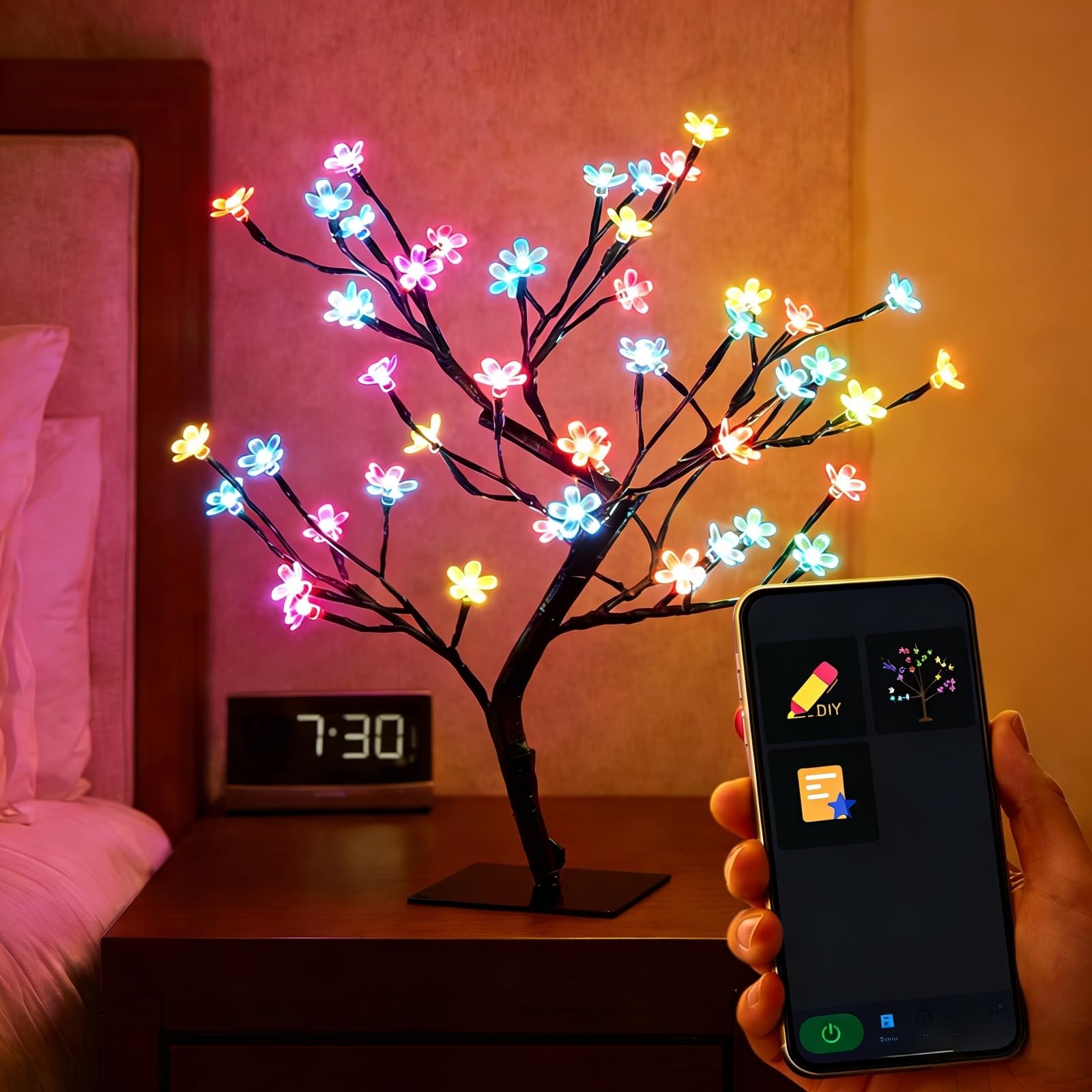 Smart RGB LED Cherry Blossom Tree 16 Inch Bonsai 40 LED App Control Sync