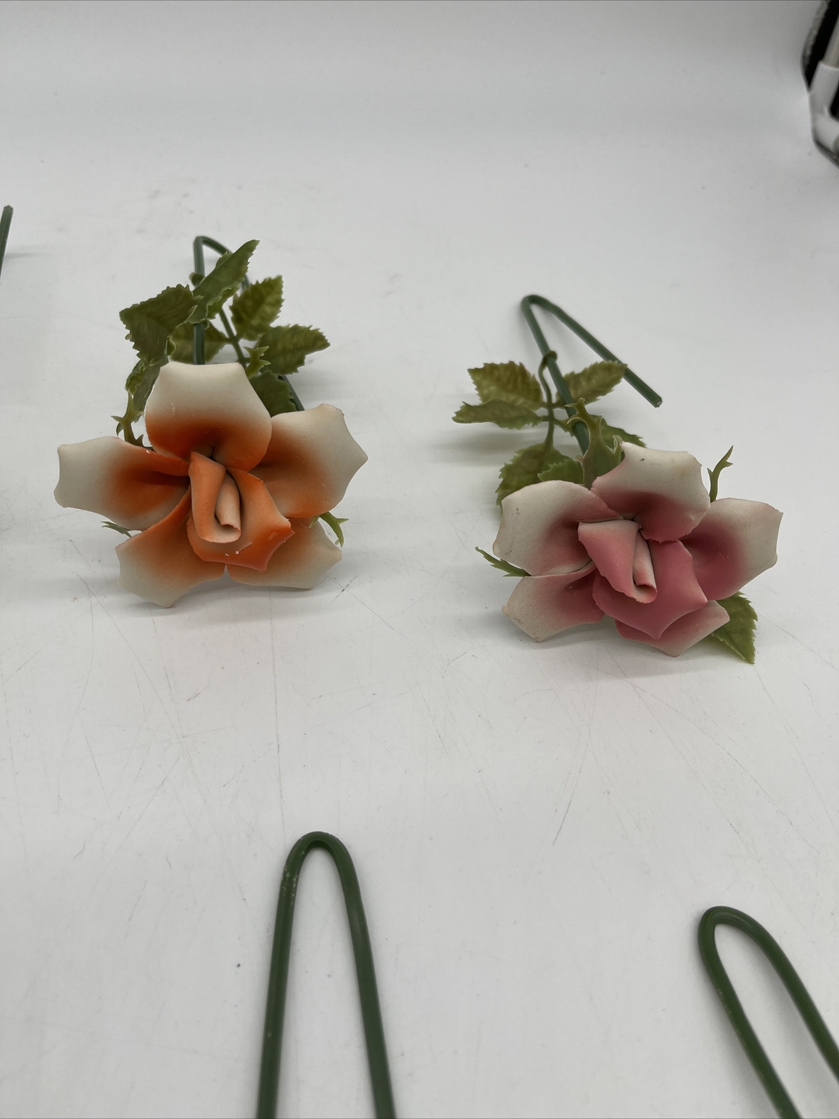 12 vintage stemmed porcelain flowers ceramic no chips