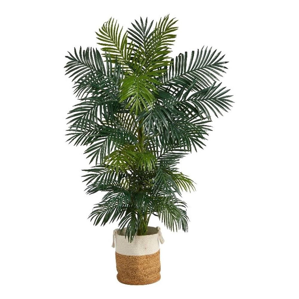 Nearly Natural 6.5ft Golden Cane Palm Tree in Handmade Jute/Cotton Planter