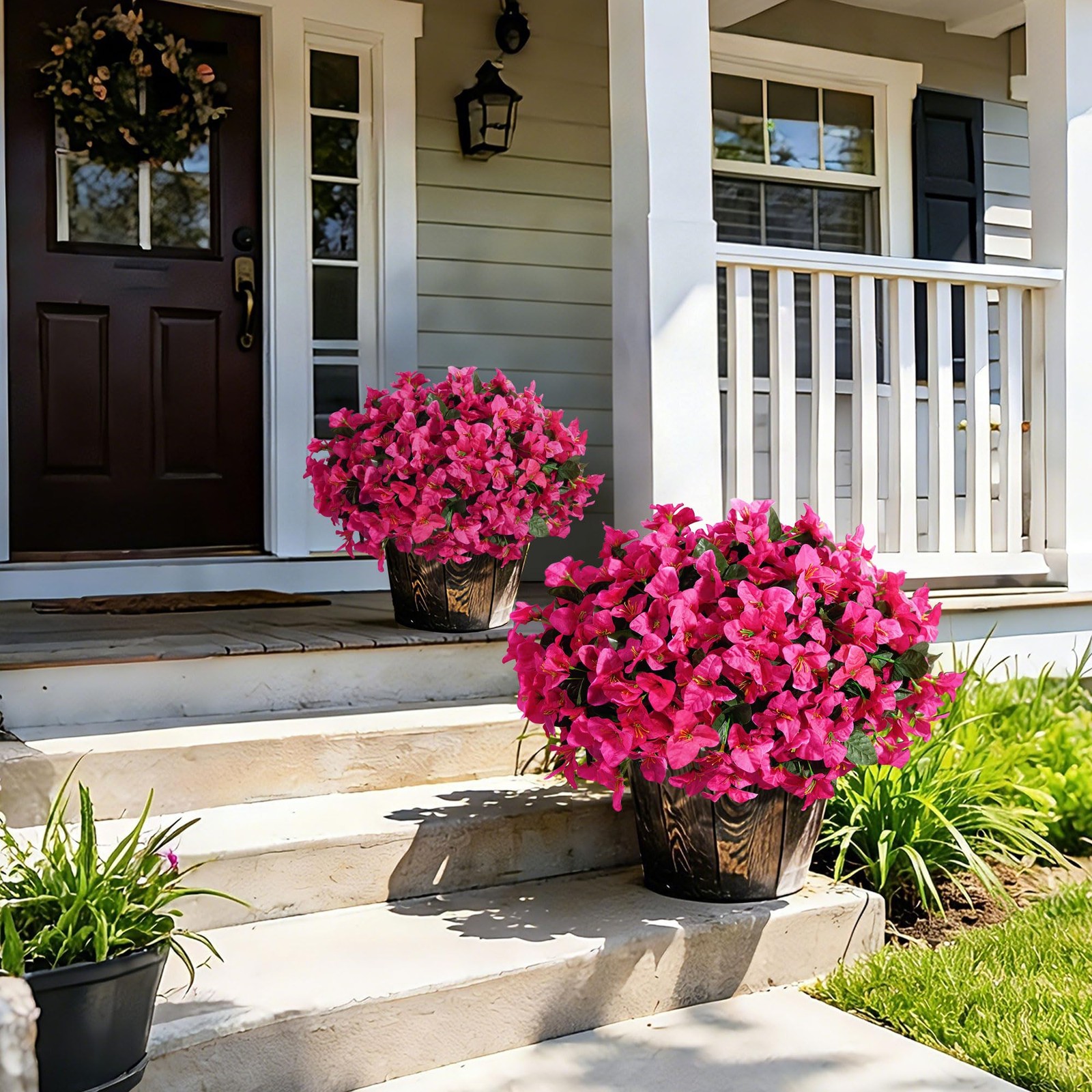 Faux Bougainvillea Artificial Flowers for Outdoors Summer Outside Decor, 4 Bu…