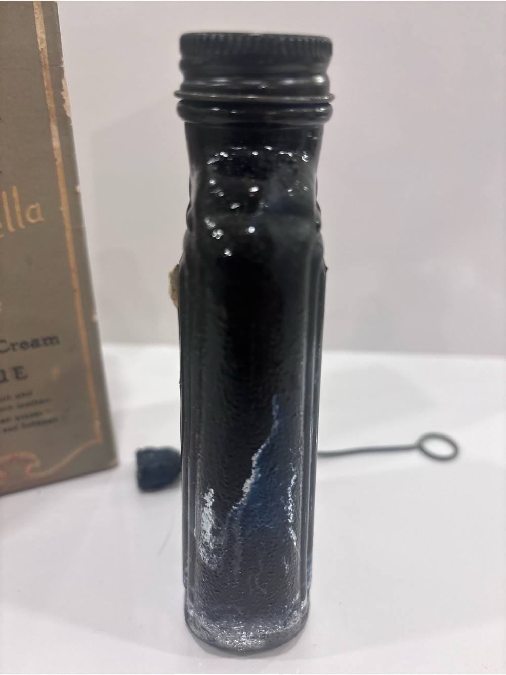 Vintage Cinderella leather cream blue shoe polish complete box bottle dauber