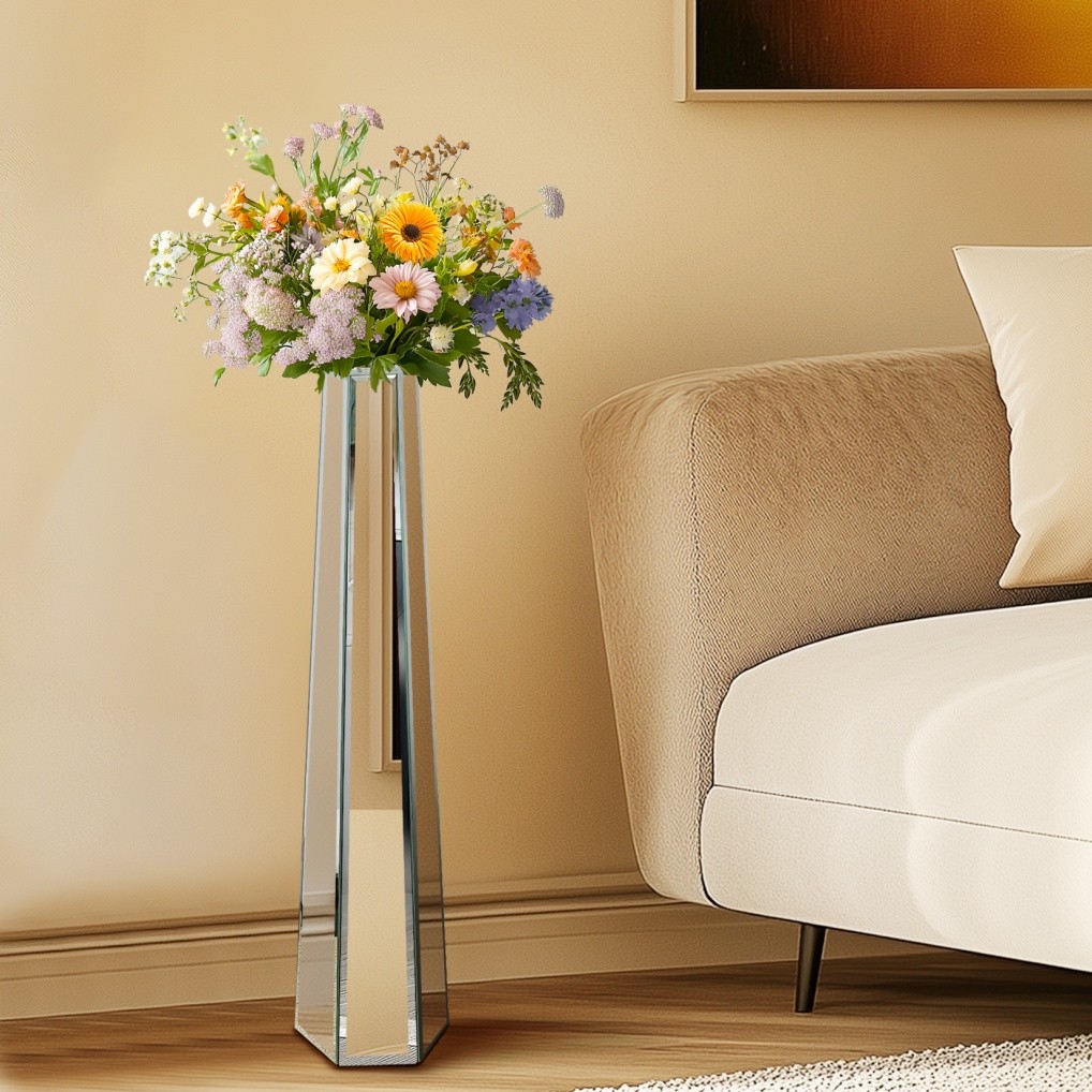 30″ Tall Mirrored Floor Vase Silver Big Vases Home Decorative for Dried Flower