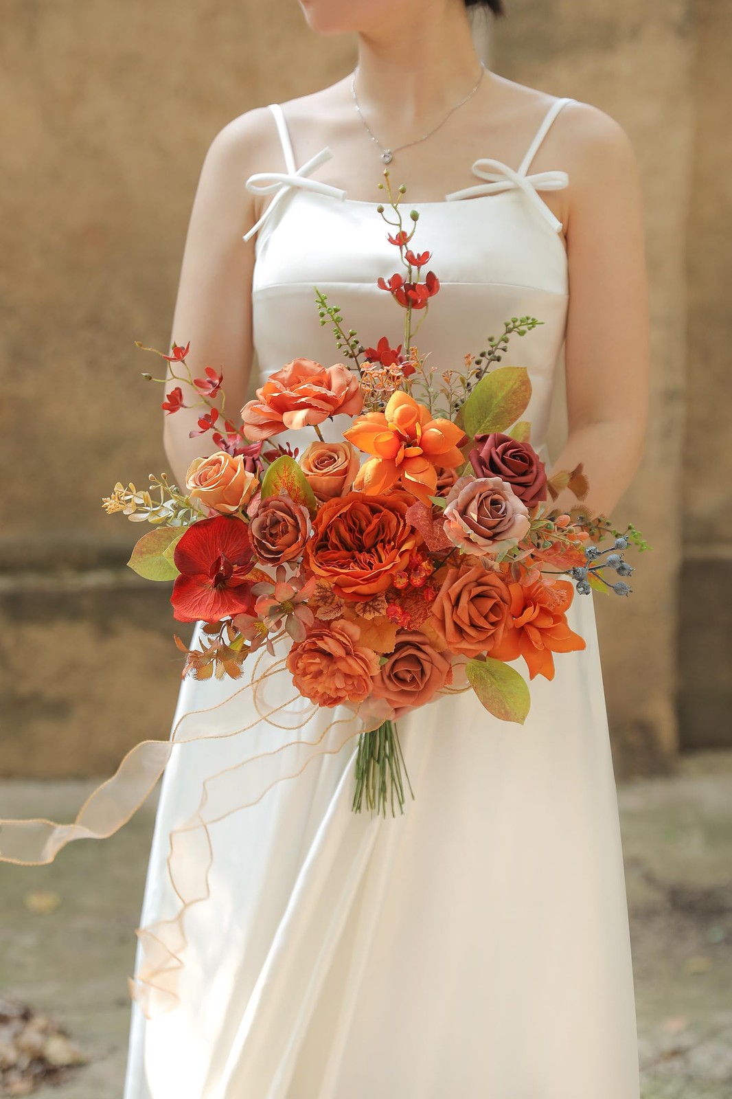 Burnt Orange Artificial Flowers Set – Fake Roses, Peonies, Silk Flowers with …