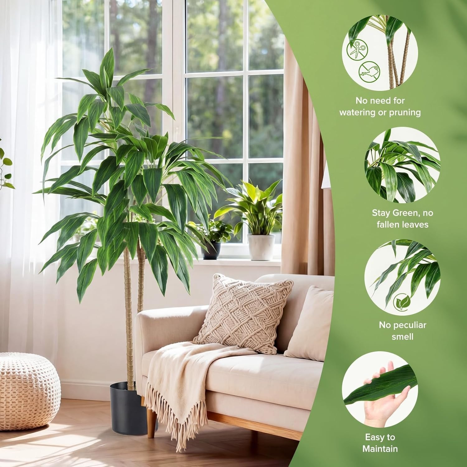 Compact 51in Faux Dracaena Indoor Tree – Greenery Without Maintenance