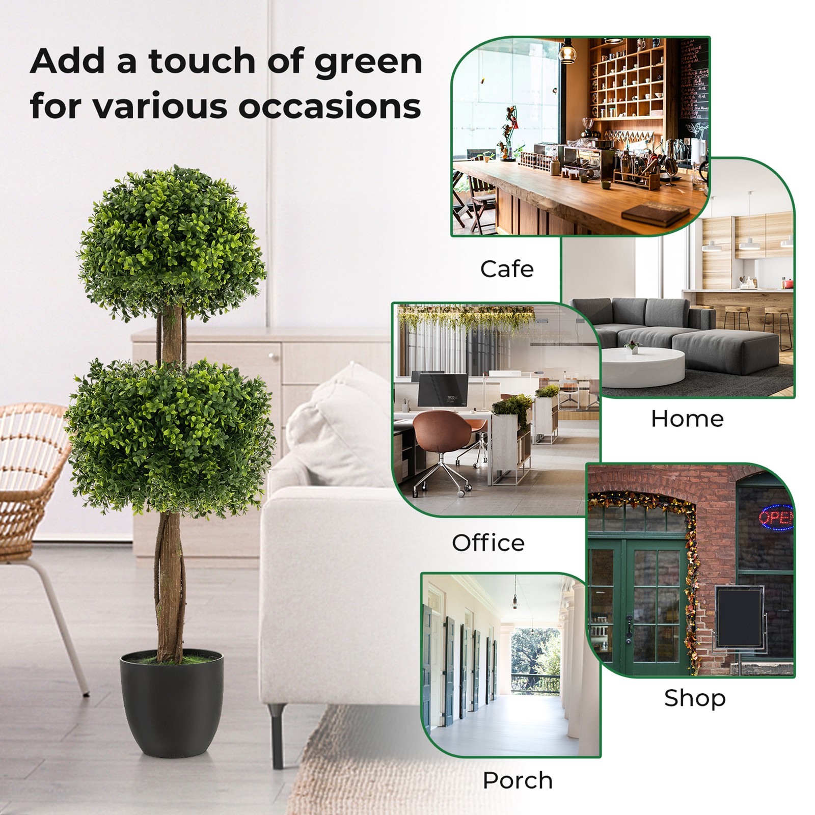 2-Pack 40″ Artificial Boxwood Topiary Ball Tree Faux Plant for Decoration