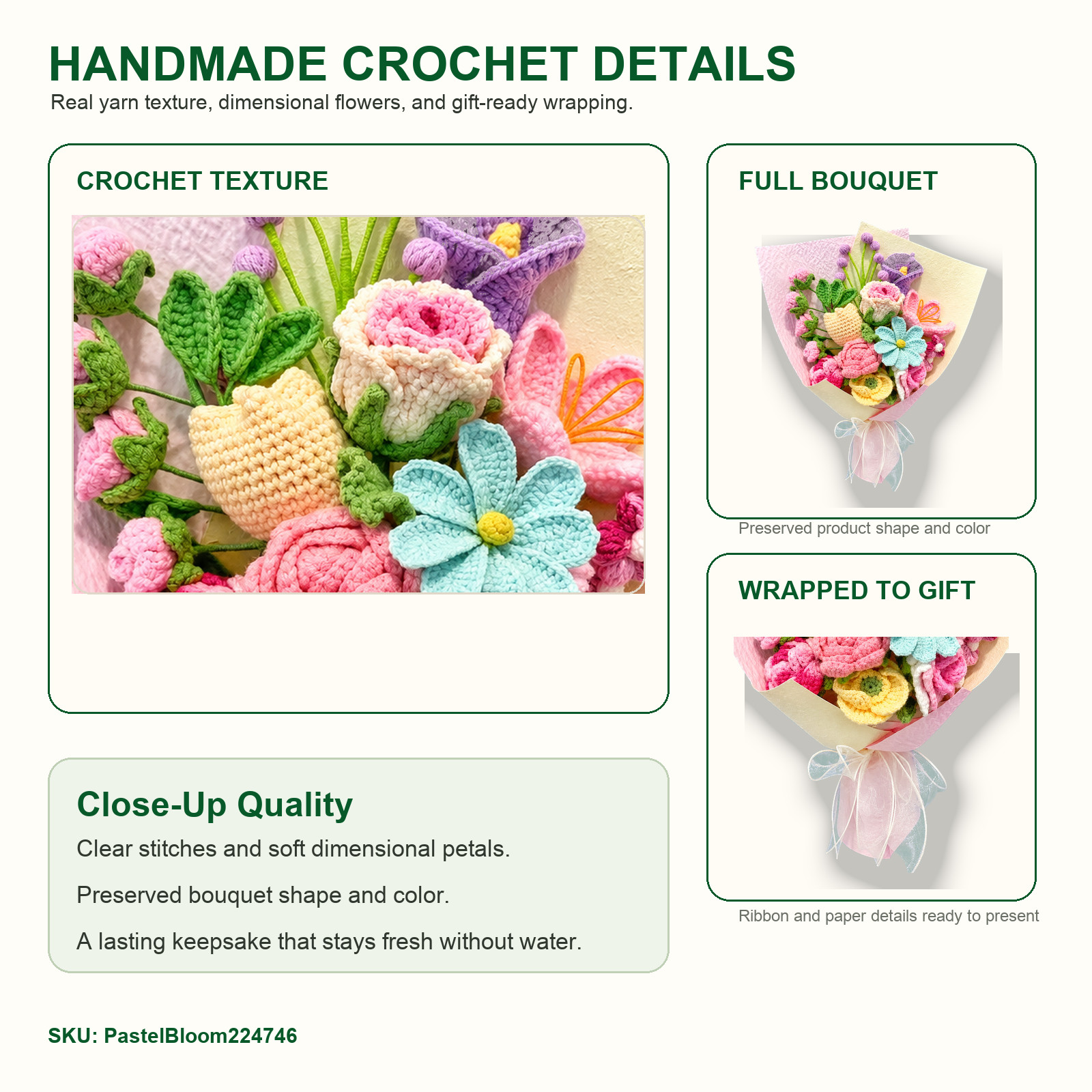 Large Pastel Pink Crochet Flower Bouquet Birthday Gift for Mom