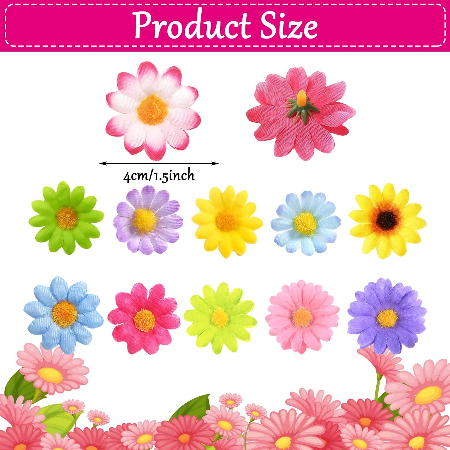 100 PCS Artificial Sunflowers,4cm Artificial Gerbera Daisy Flowers Heads Fake…