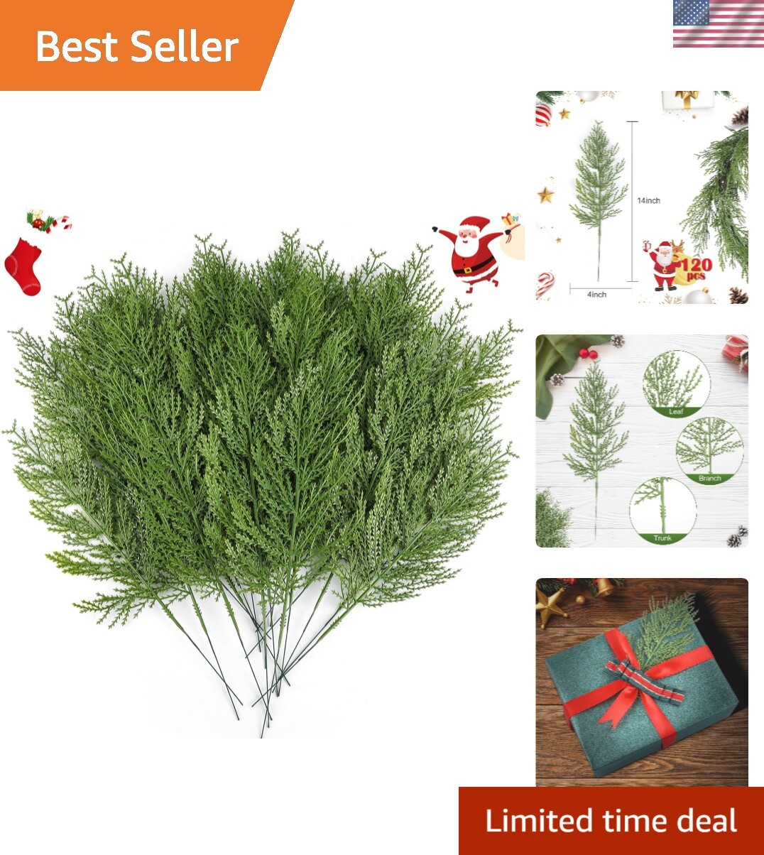 Vibrant 120 Count Faux Pine and Cedar Twigs for Indoor and Outdoor Holiday Decor