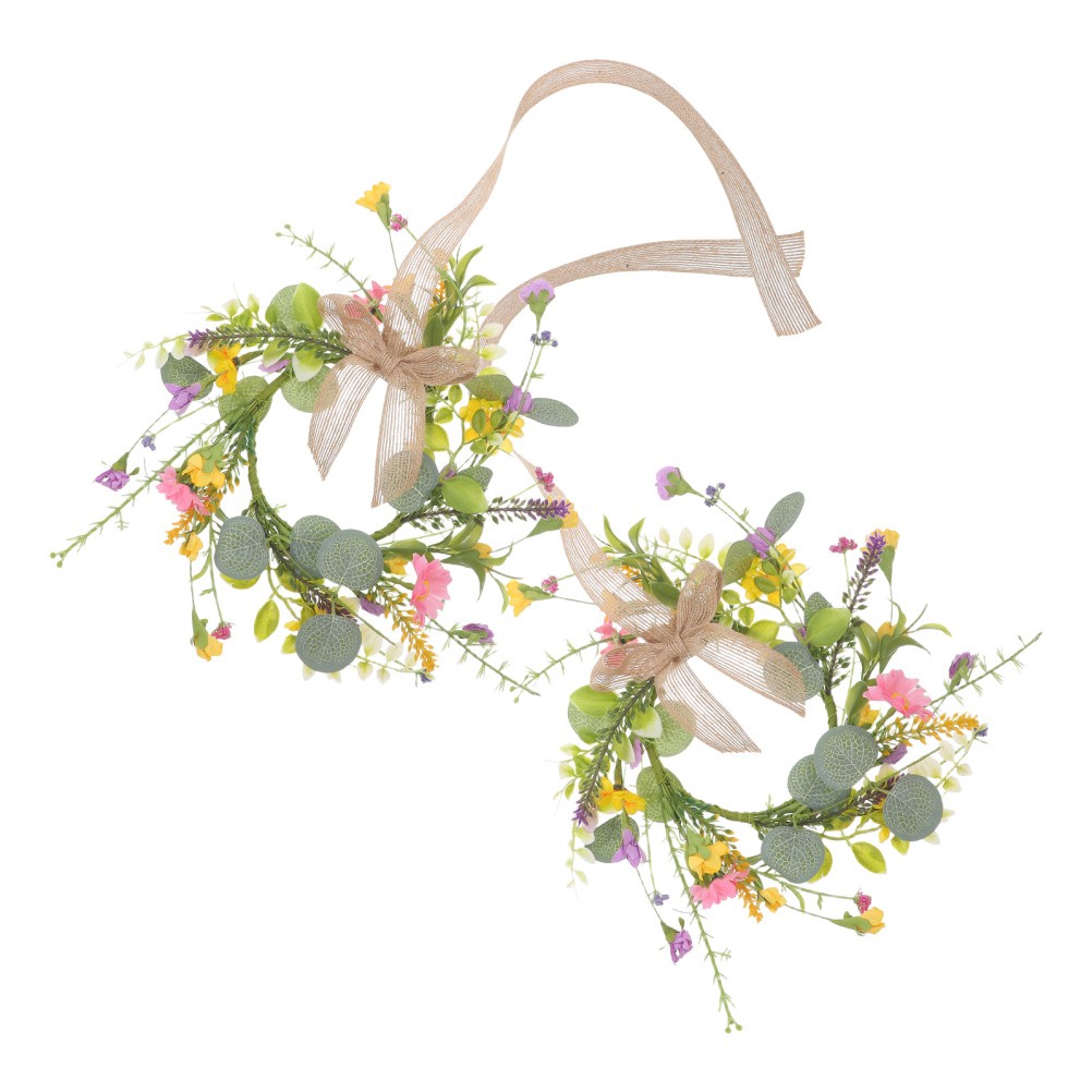 2 Pcs Party Decoration Garland Hanging Wreath Spring with Flowers Ornaments