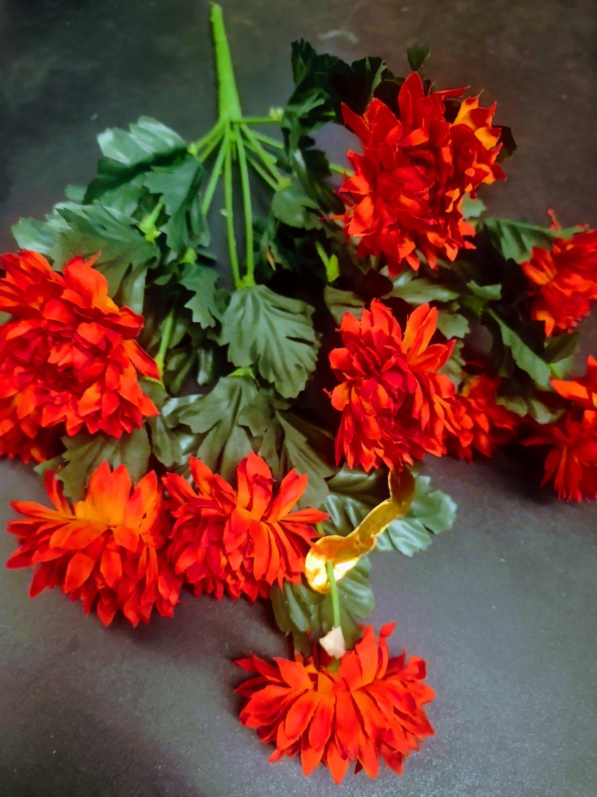 15″ Vintage Silk Strawflower Flower Bush with 10 Stems, Autumn Orange