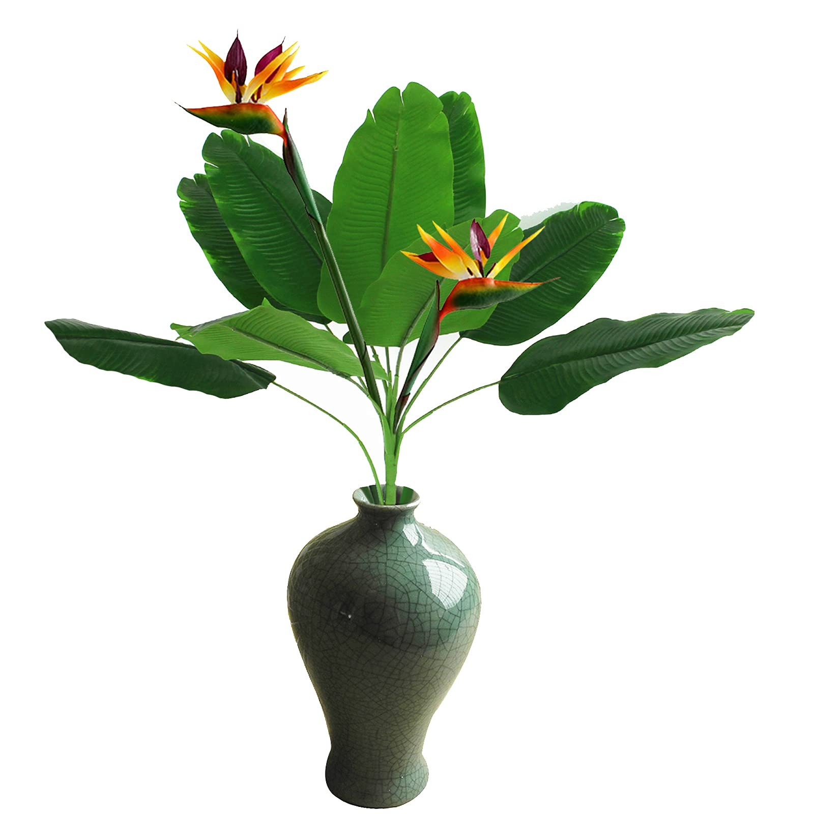 2 Pcs Artificial Flowers Bird of Paradise + 1 Set Palm Leaves Artificial Plan…