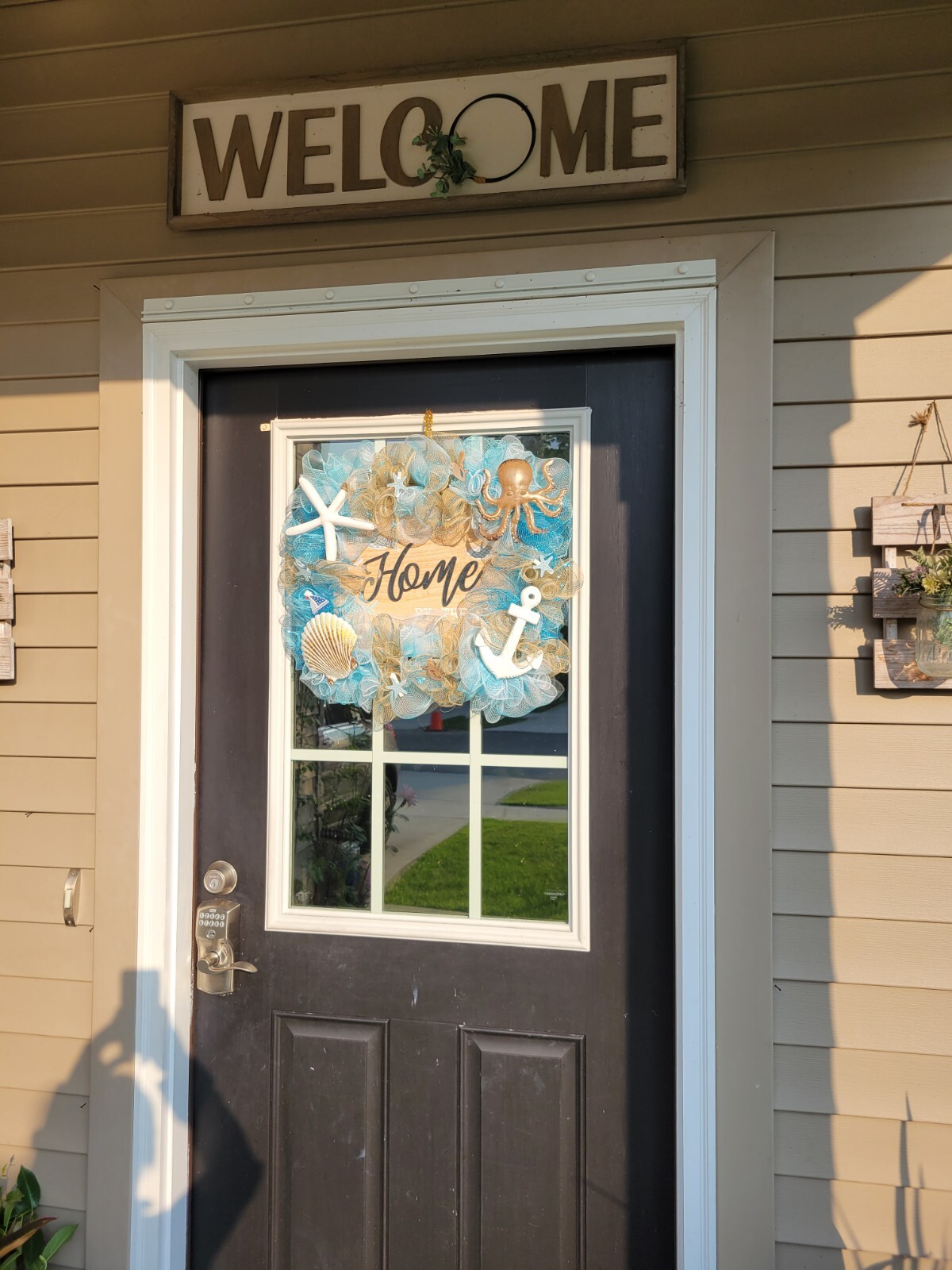 HOME by The Sea Coastal Spring Summer Mesh Front Door Wreath Wall Decor Beach